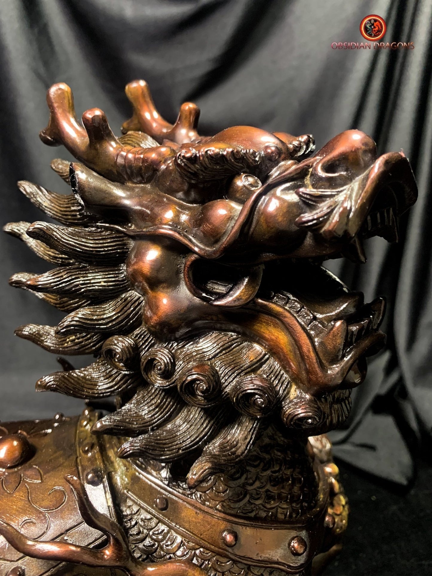 Paire de Qilin en bronze - Statue Feng Shui rare et unique | obsidian dragons