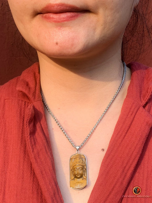 Pendentif Chenrezig en Oeil de Tigre - Argent 925 | obsidian dragons