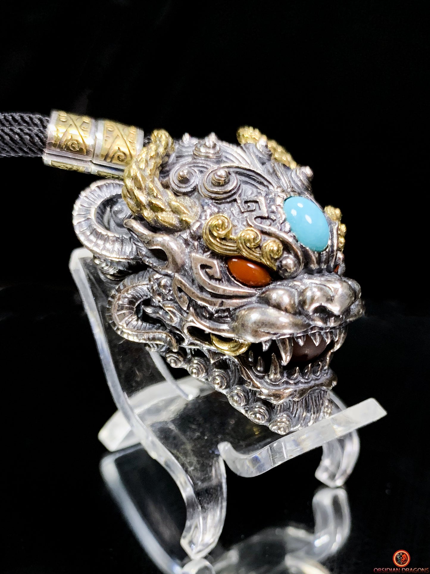 Pendentif Dragon Feng Shui - Grelot chasse fantôme taoïste | obsidian dragons