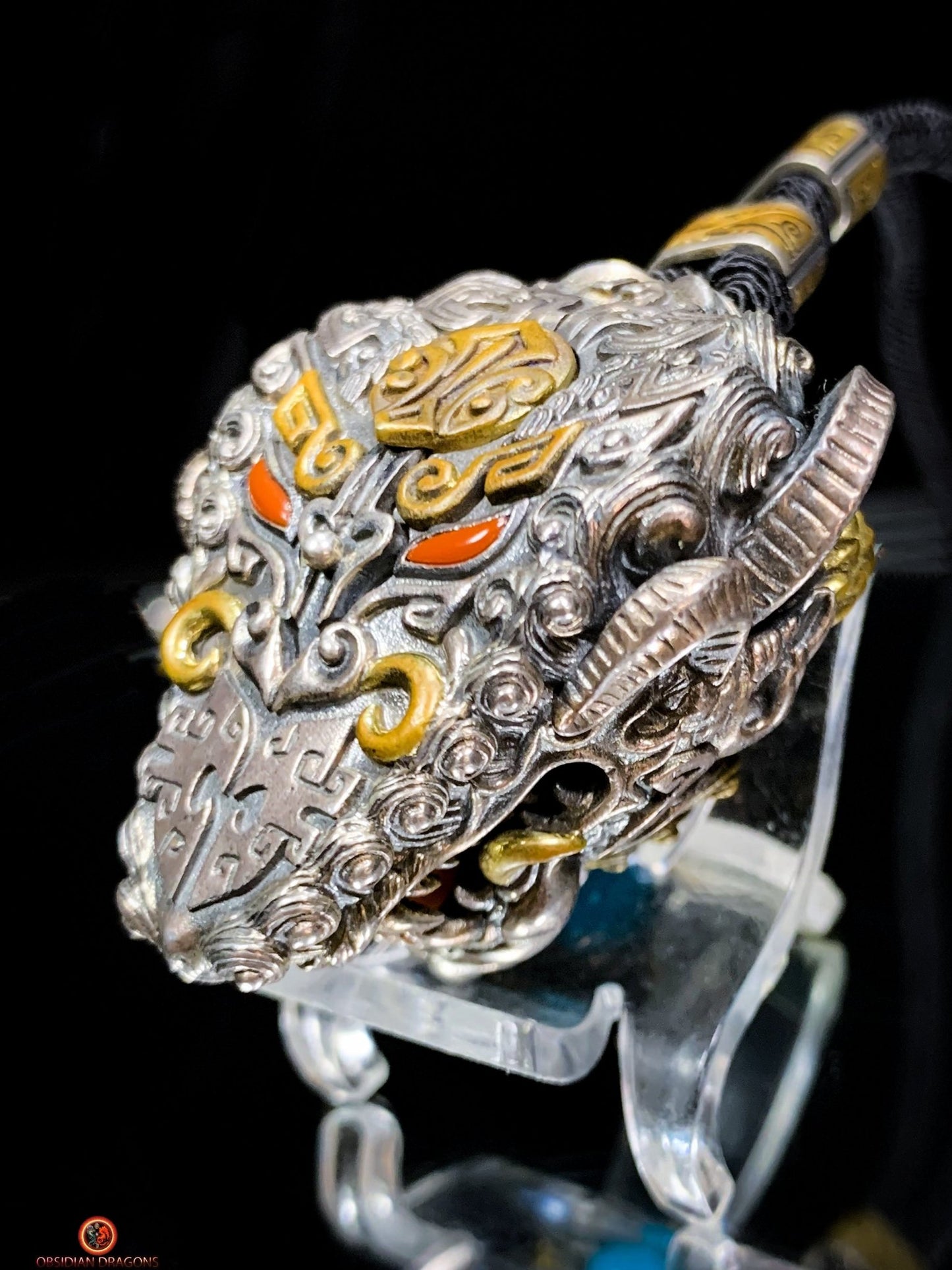 Pendentif Dragon - Turquoise – Clochette Protectrice Taoïste - obsidian dragons
