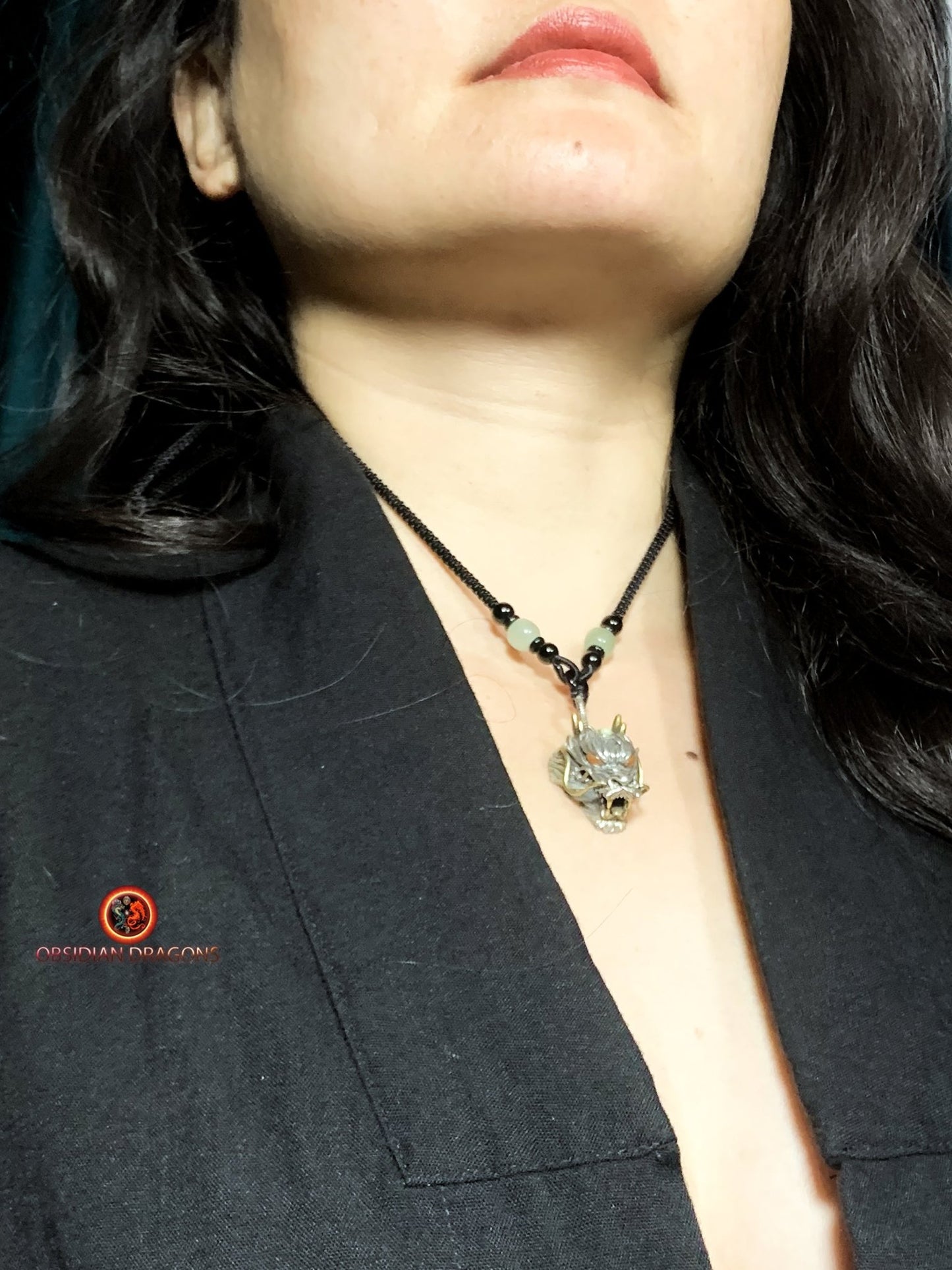 Pendentif Dragon en Argent 925 - Amulette Feng Shui | obsidian dragons