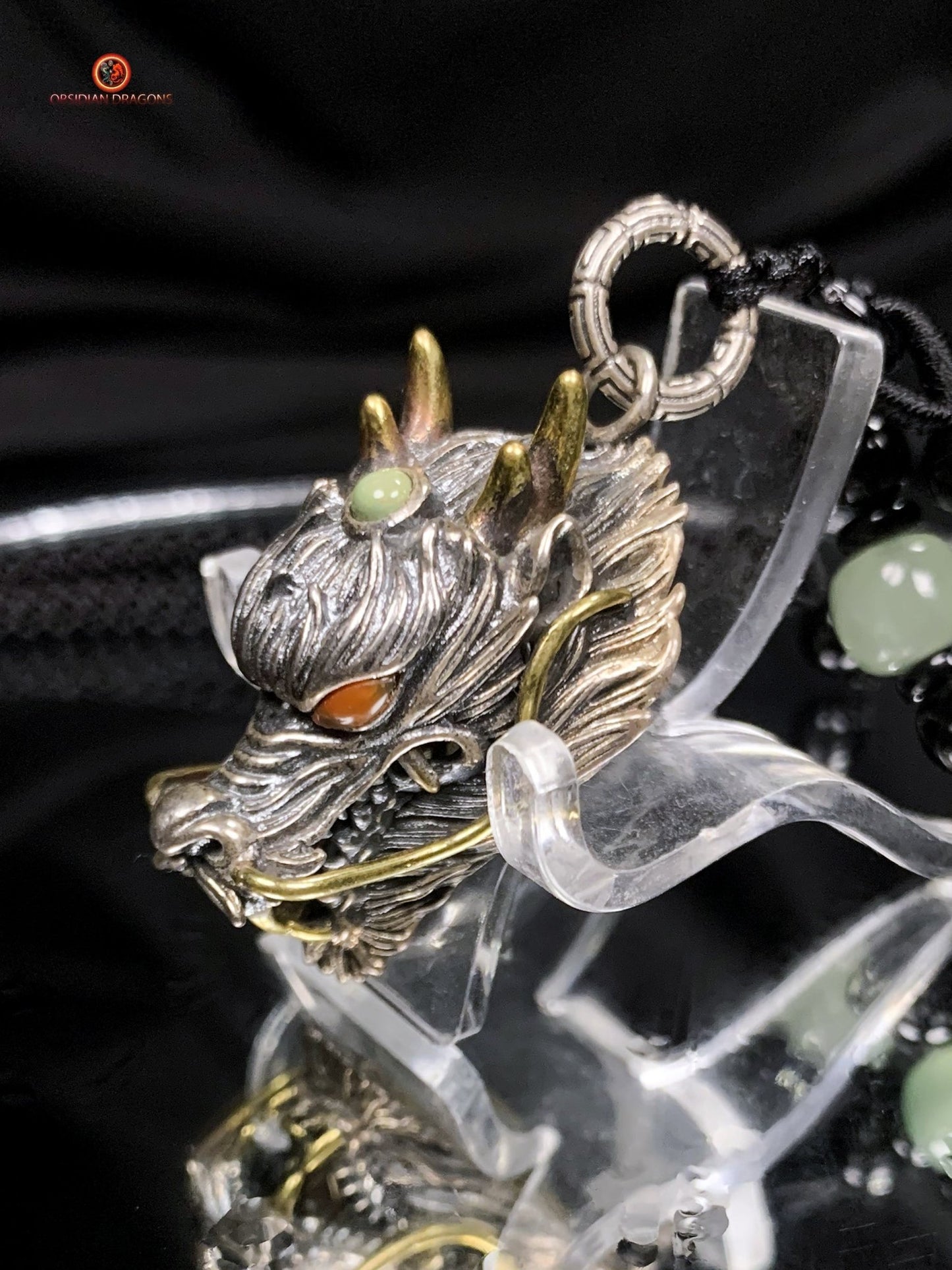 Pendentif Dragon en Argent 925 - Amulette Feng Shui | obsidian dragons