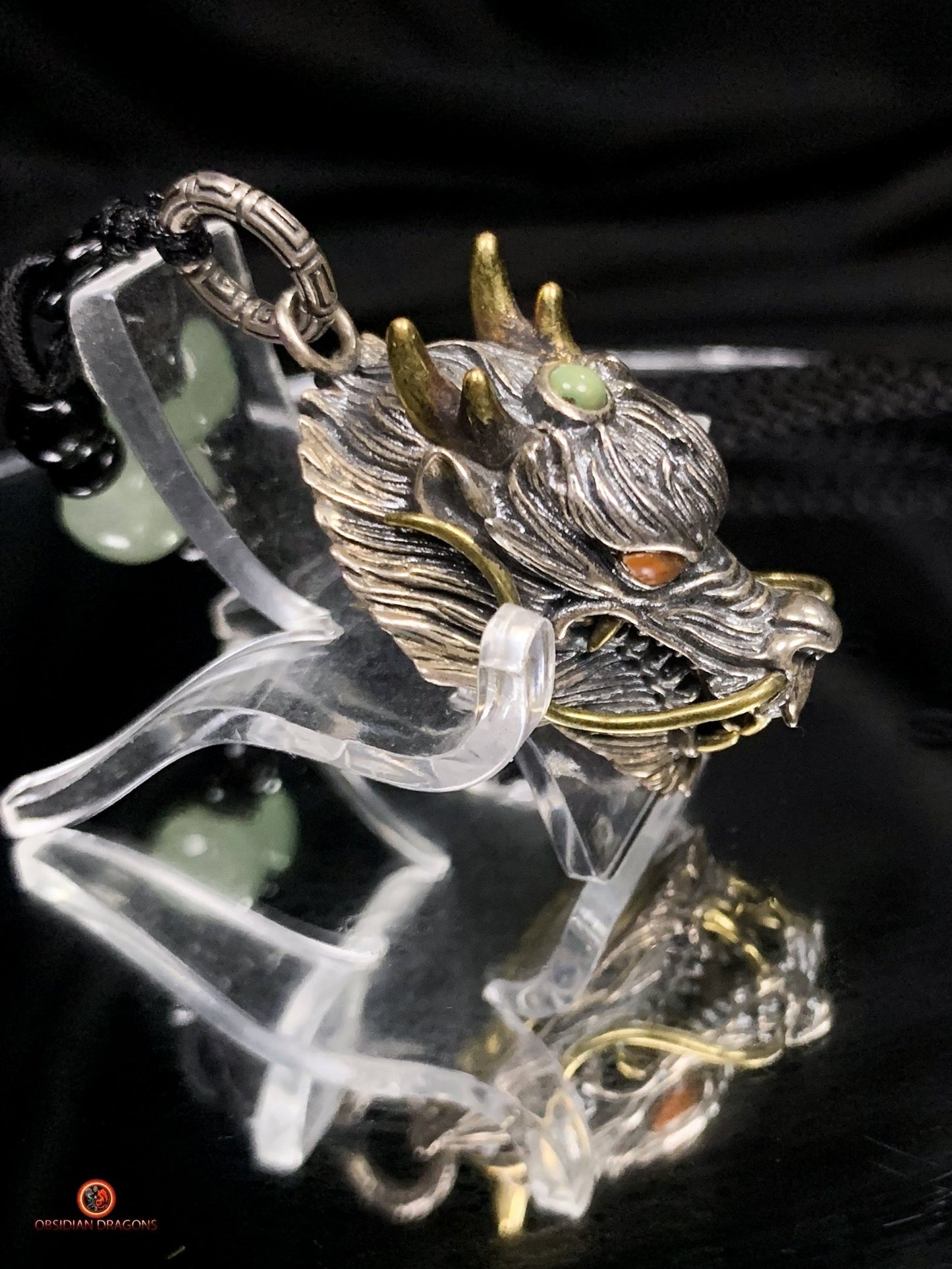 Pendentif Dragon en Argent 925 - Amulette Feng Shui | obsidian dragons