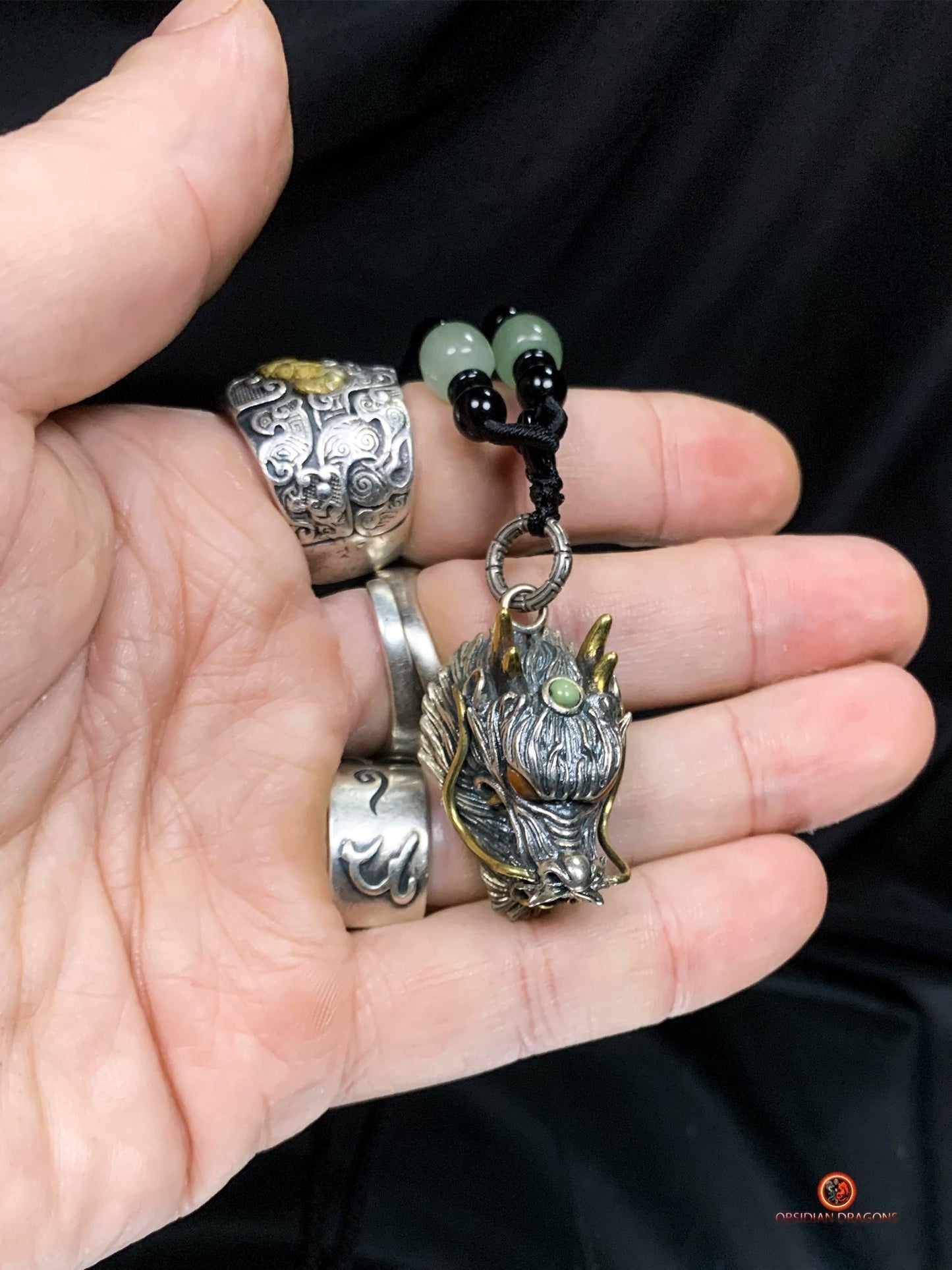 Pendentif Dragon en Argent 925 - Amulette Feng Shui | obsidian dragons