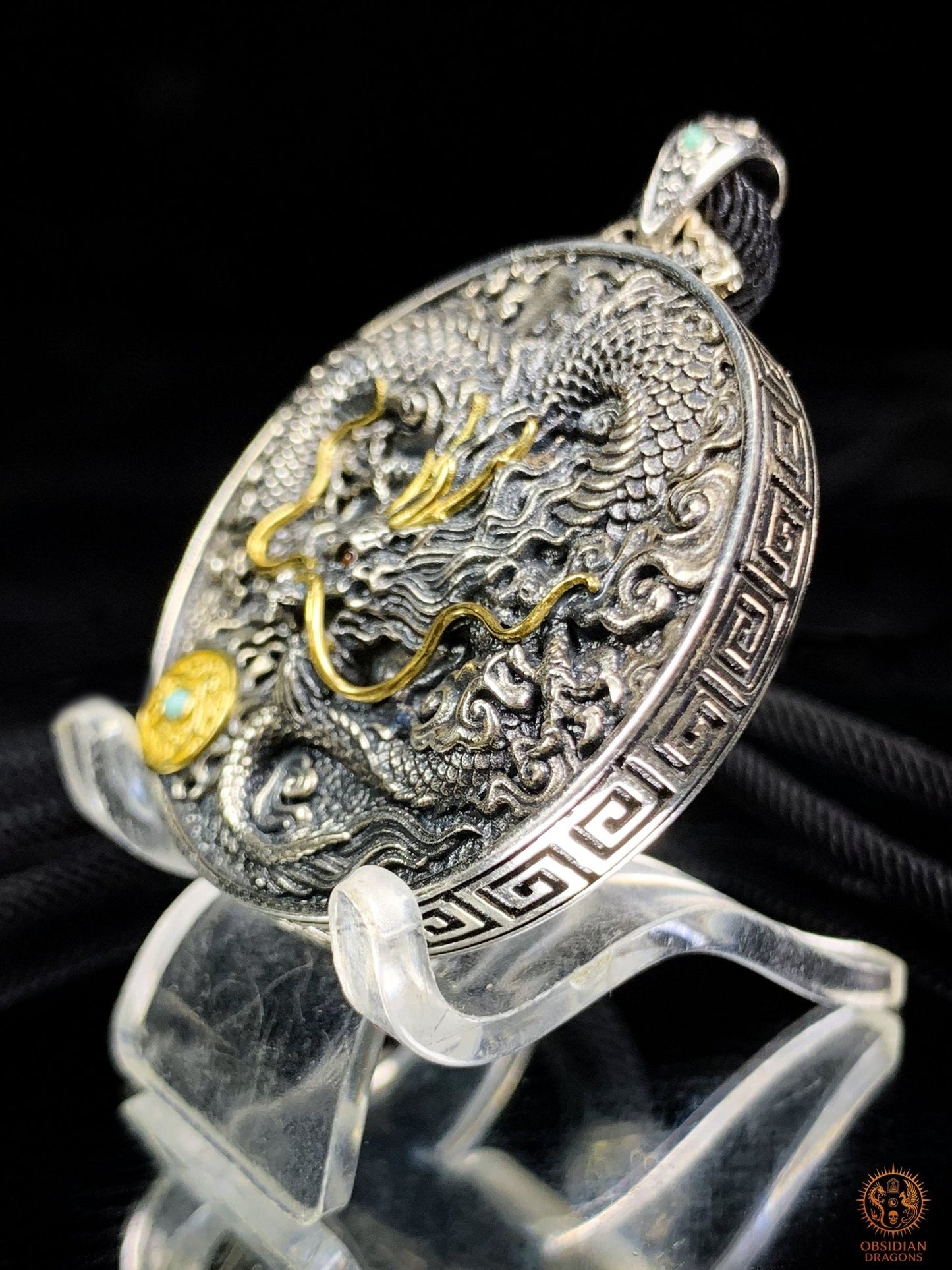 Pendentif Dragon en Argent 925 – Turquoise & Agate nan hong | obsidian dragons