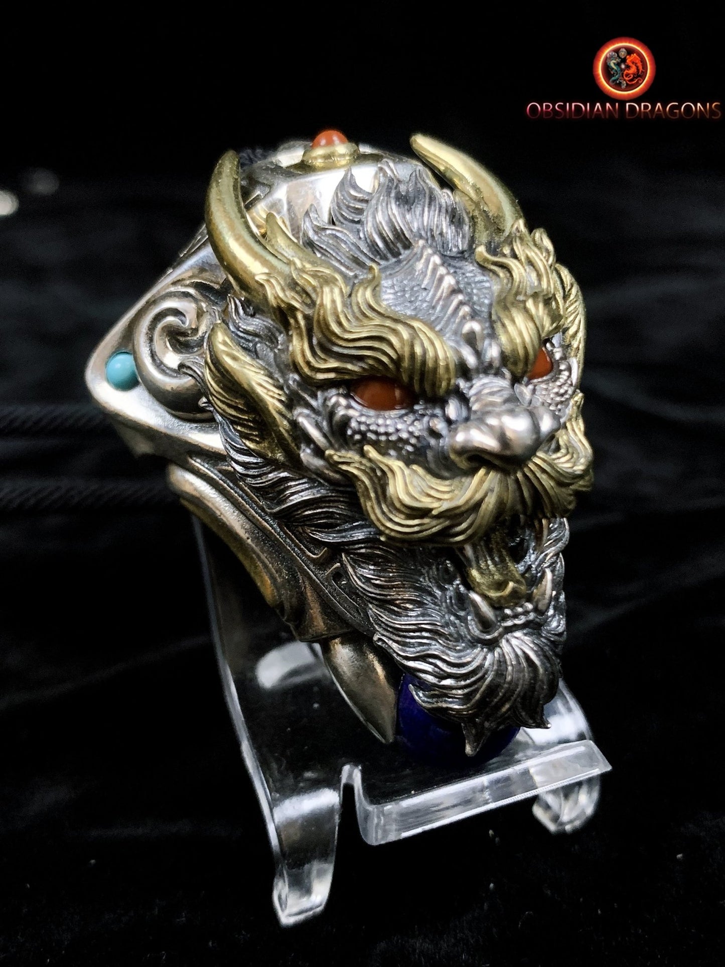 Pendentif Dragon en Argent - Amulette Bouddhiste et Feng Shui - obsidian dragons