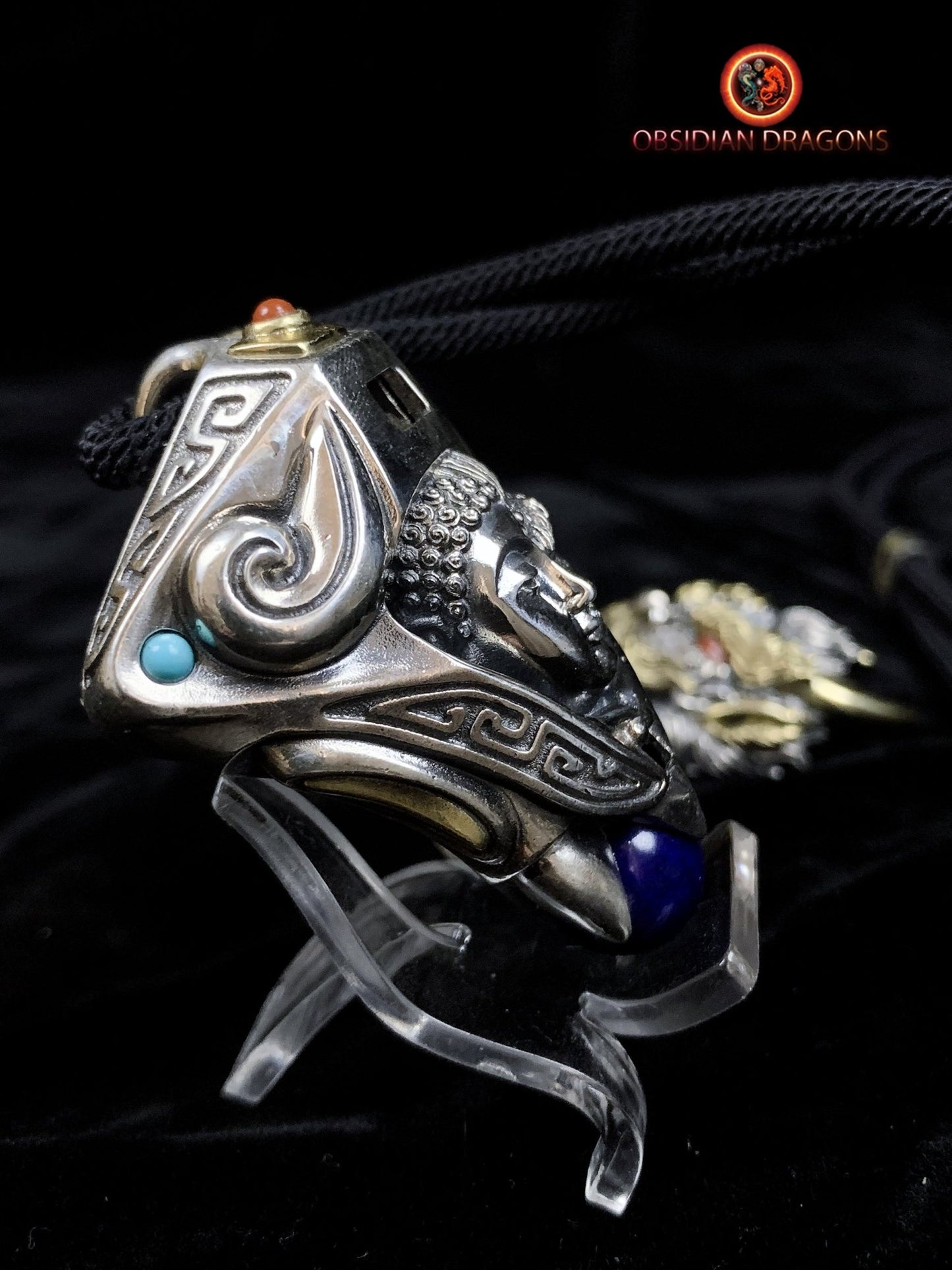 Pendentif Dragon en Argent - Amulette Bouddhiste et Feng Shui | obsidian dragons