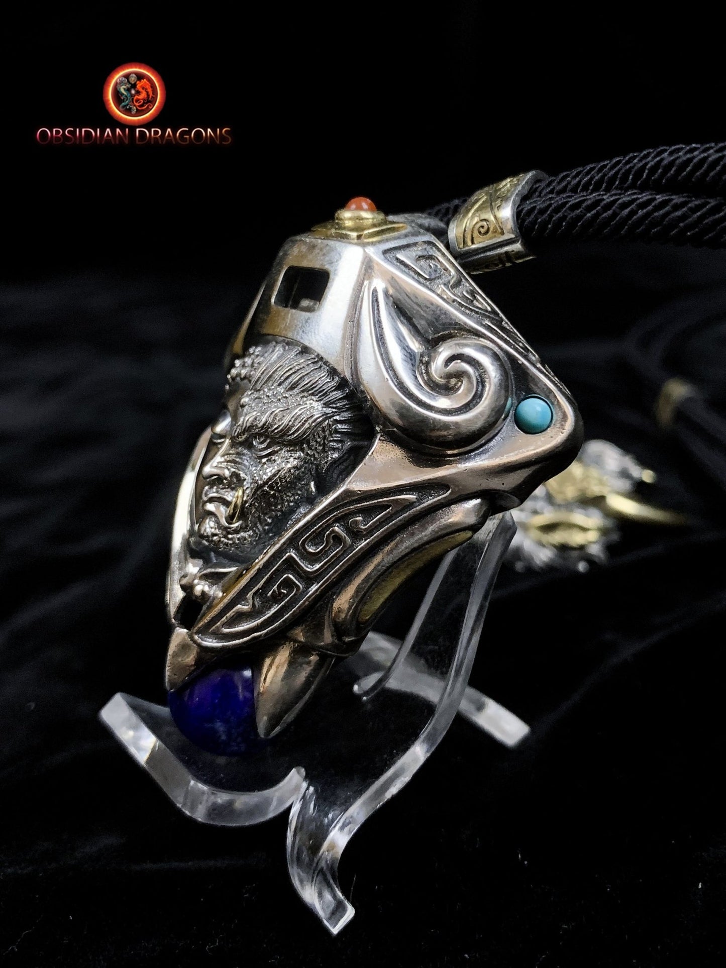 Pendentif Dragon en Argent - Amulette Bouddhiste et Feng Shui - obsidian dragons