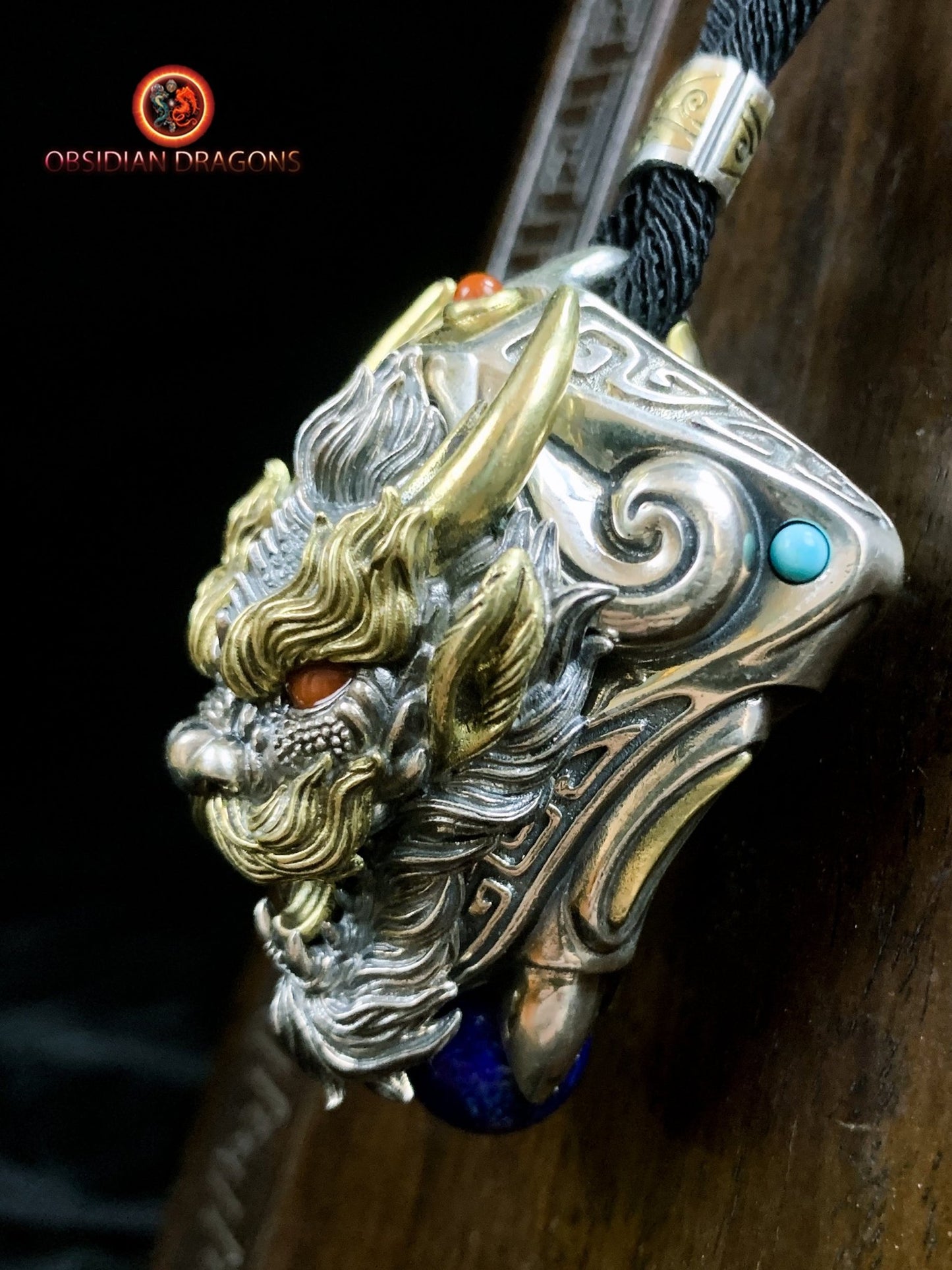 Pendentif Dragon en Argent - Amulette Bouddhiste et Feng Shui - obsidian dragons