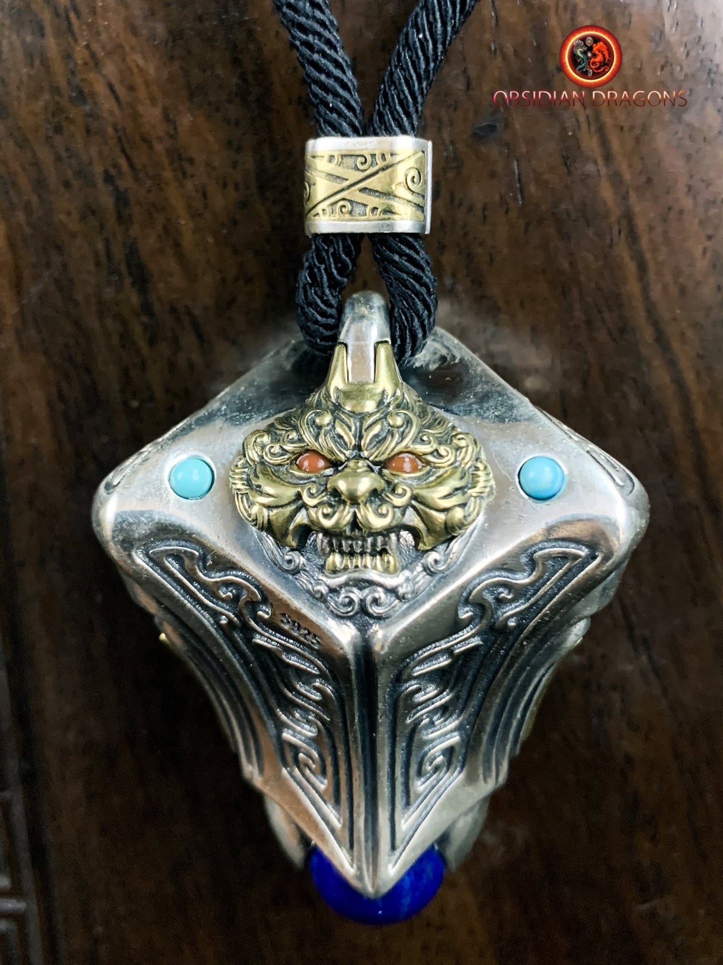 Pendentif Dragon en Argent - Amulette Bouddhiste et Feng Shui - obsidian dragons