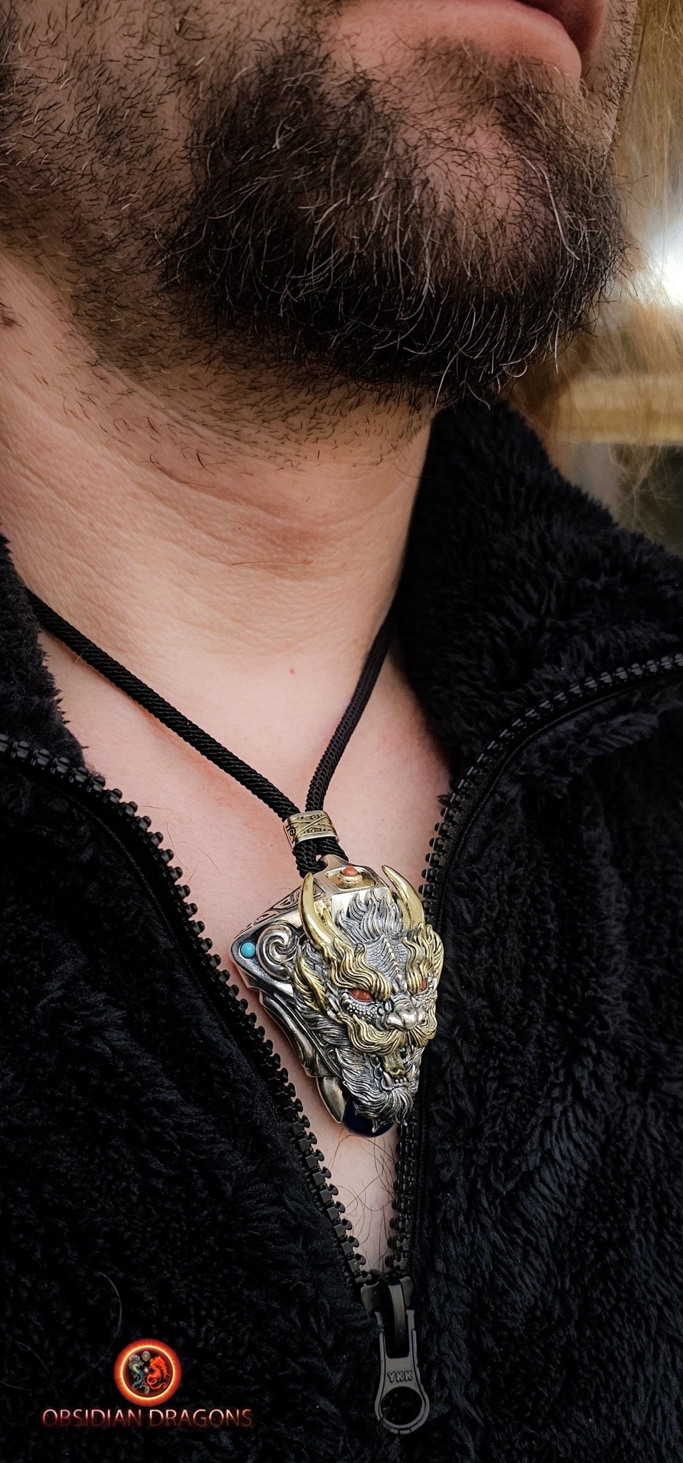 Pendentif Dragon en Argent - Amulette Bouddhiste et Feng Shui - obsidian dragons