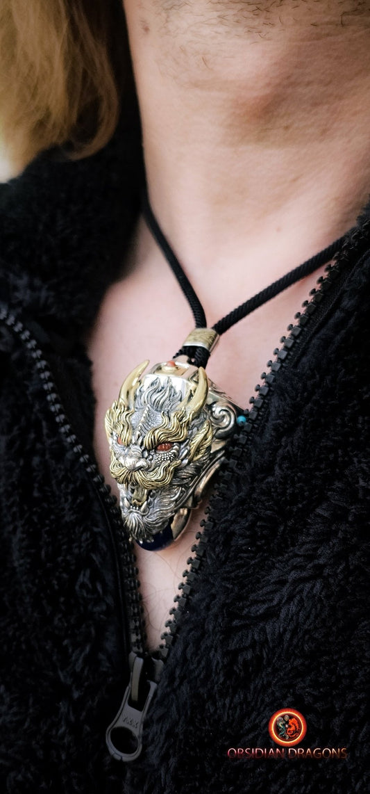 Pendentif Dragon en Argent - Amulette Bouddhiste et Feng Shui | obsidian dragons
