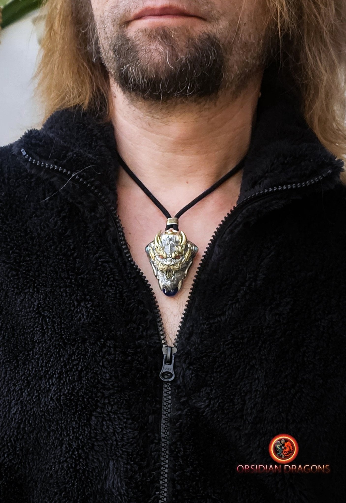 Pendentif Dragon en Argent - Amulette Bouddhiste et Feng Shui - obsidian dragons