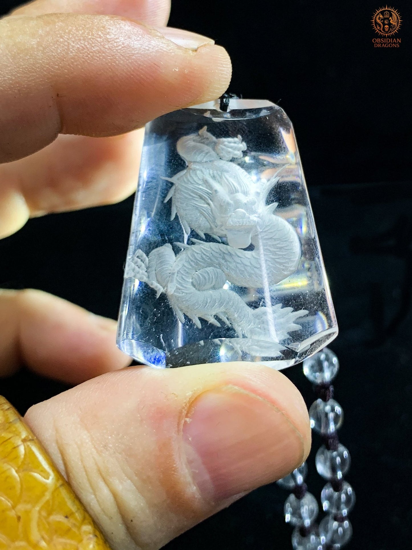 Pendentif Dragon en Cristal de Roche – Intaille - Glyptique - obsidian dragons