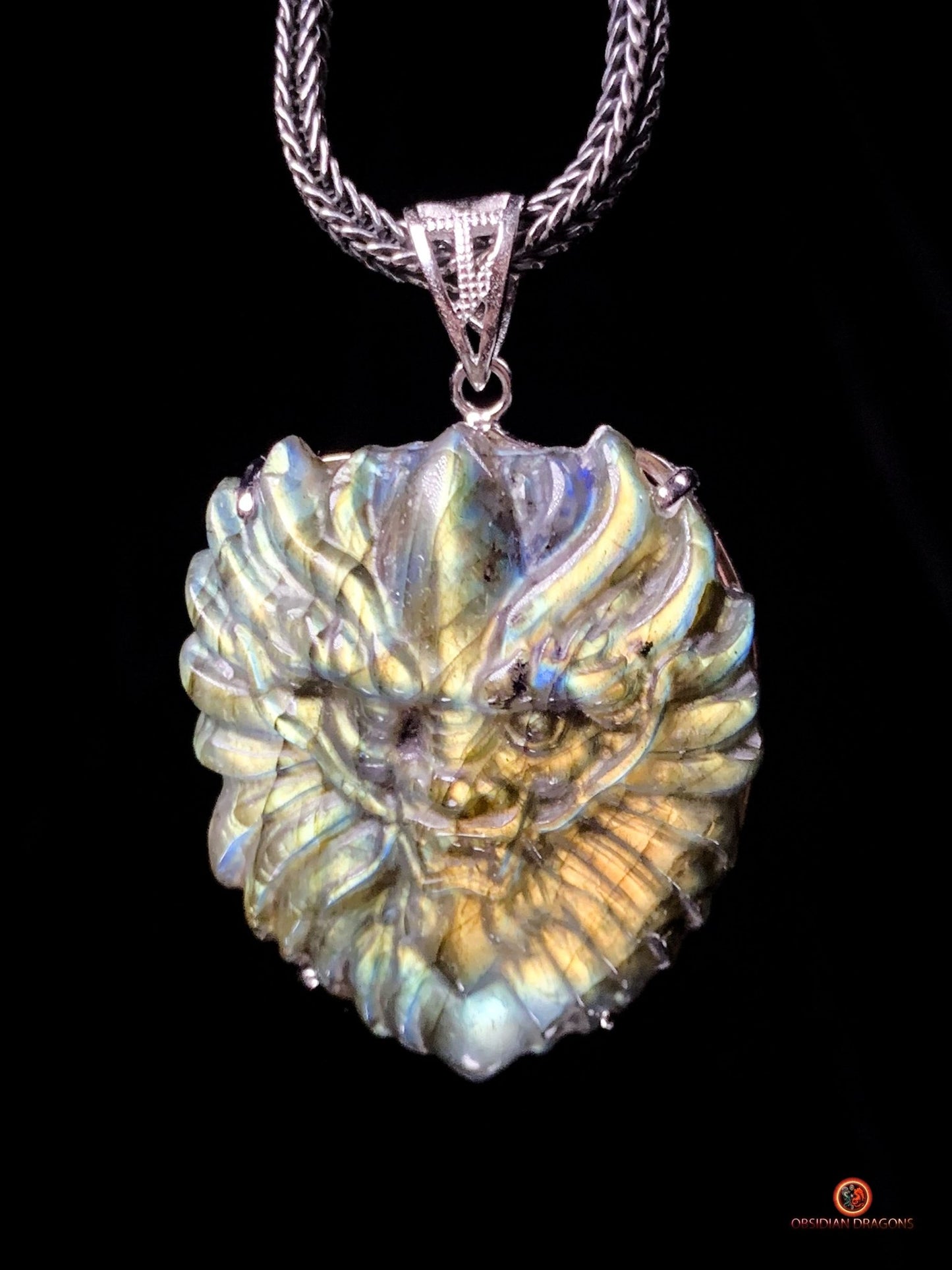 Pendentif Dragon en Labradorite et Argent - Talisman de Protection | obsidian dragons