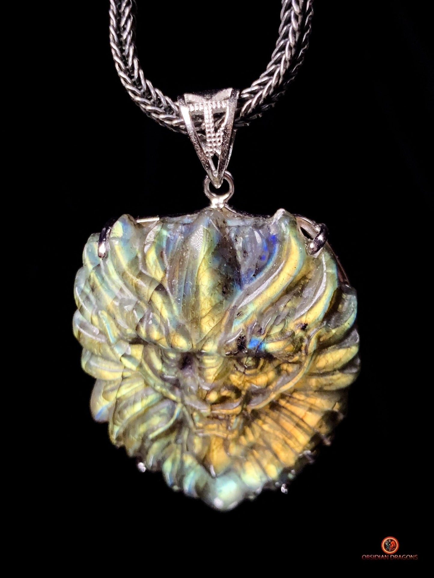 Pendentif Dragon en Labradorite et Argent - Talisman de Protection | obsidian dragons