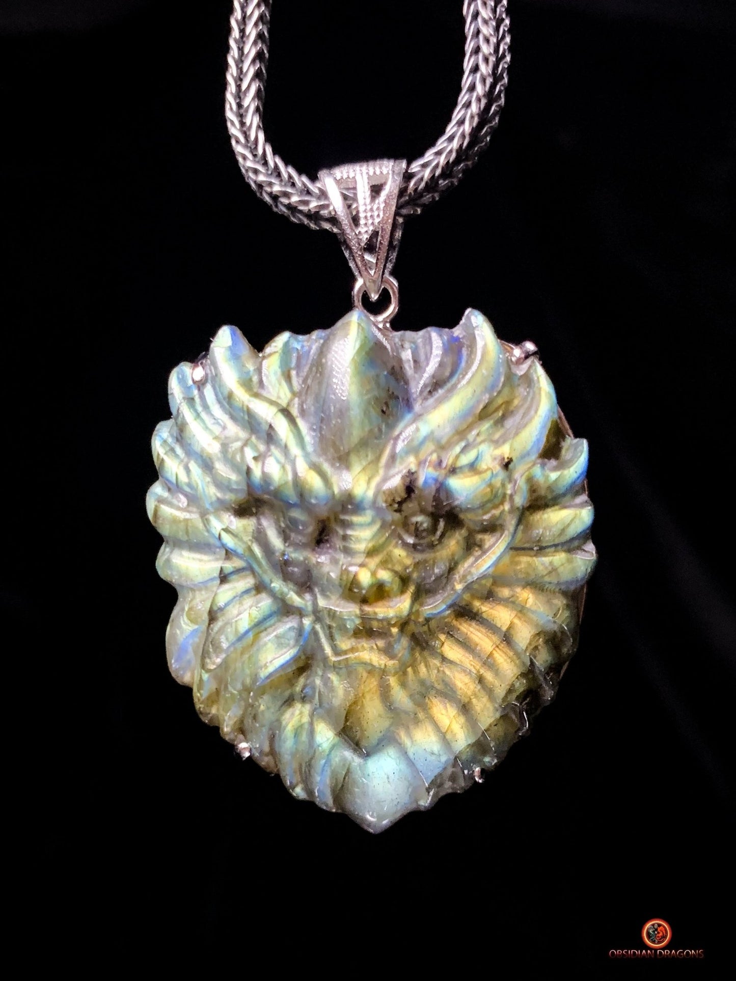 Pendentif Dragon en Labradorite et Argent - Talisman de Protection | obsidian dragons