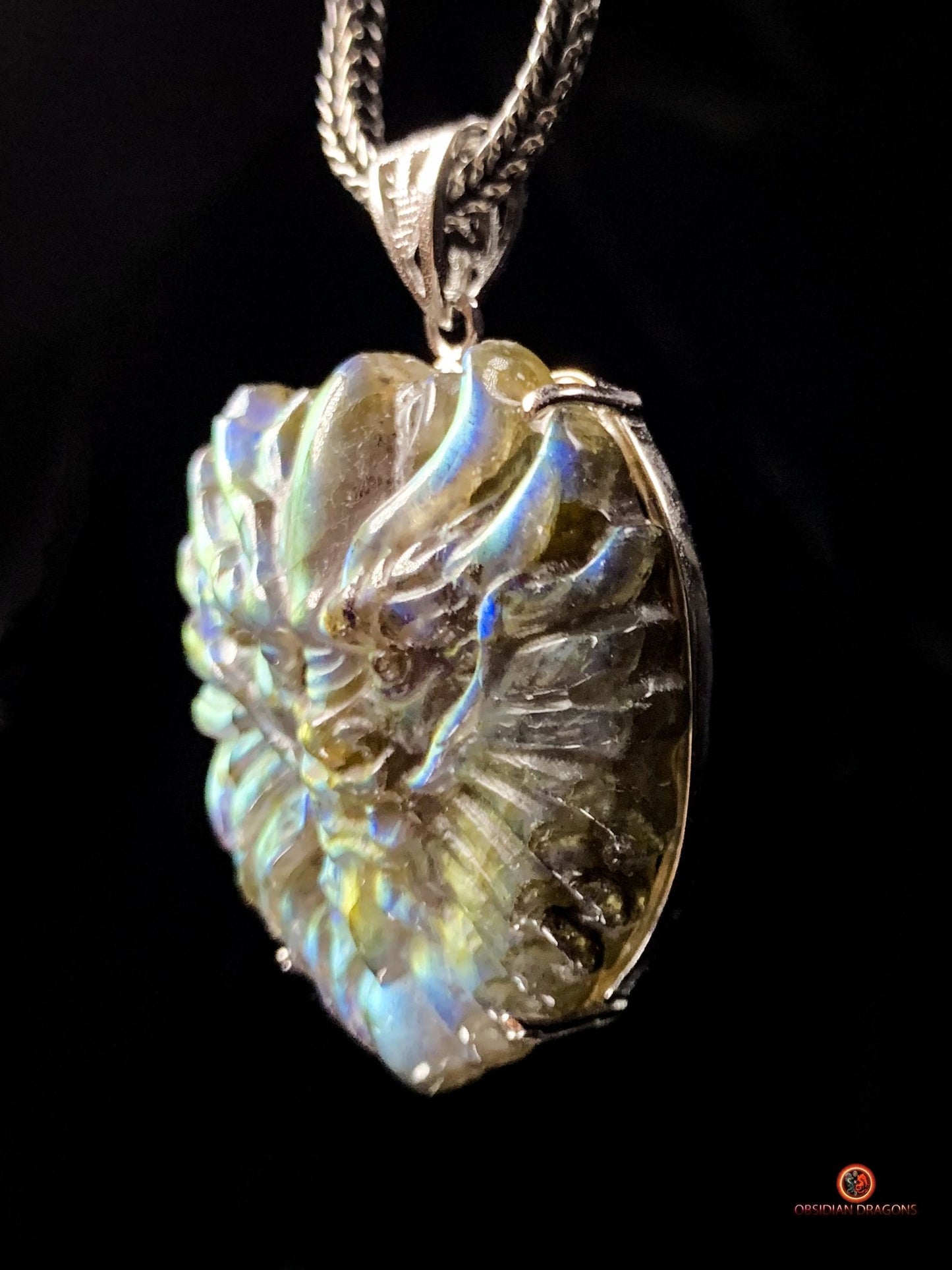 Pendentif Dragon en Labradorite et Argent - Talisman de Protection | obsidian dragons