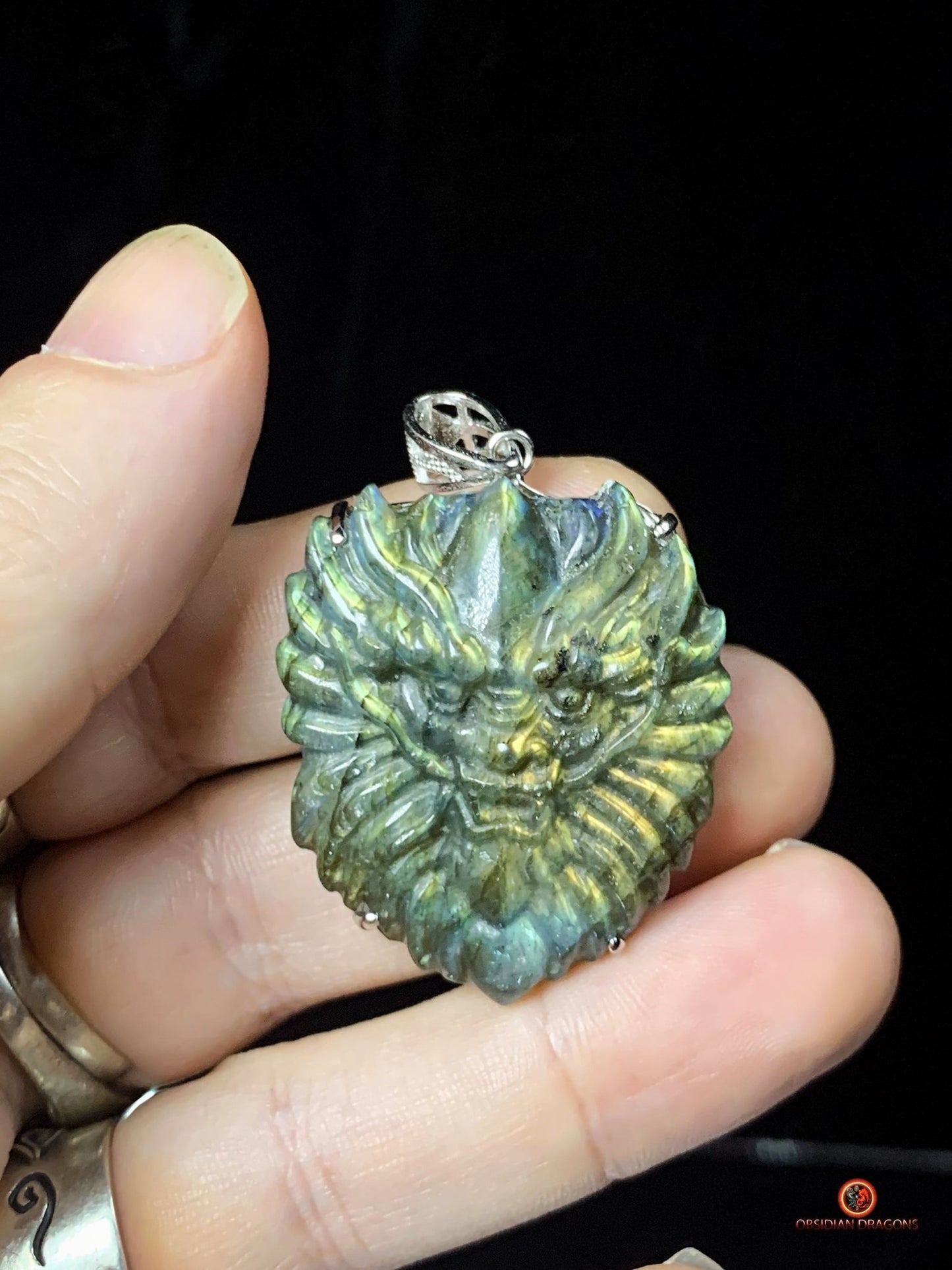 Pendentif Dragon en Labradorite et Argent - Talisman de Protection | obsidian dragons
