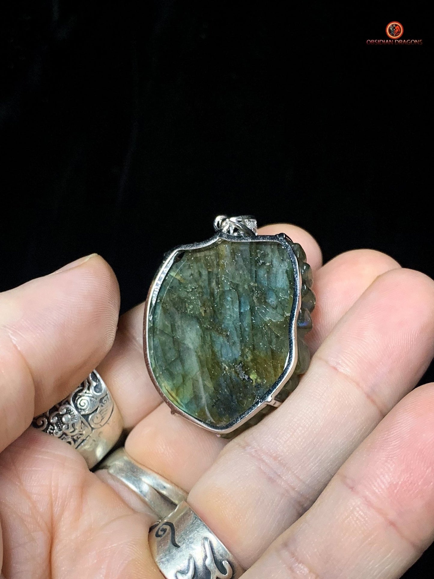 Pendentif Dragon en Labradorite et Argent - Talisman de Protection | obsidian dragons