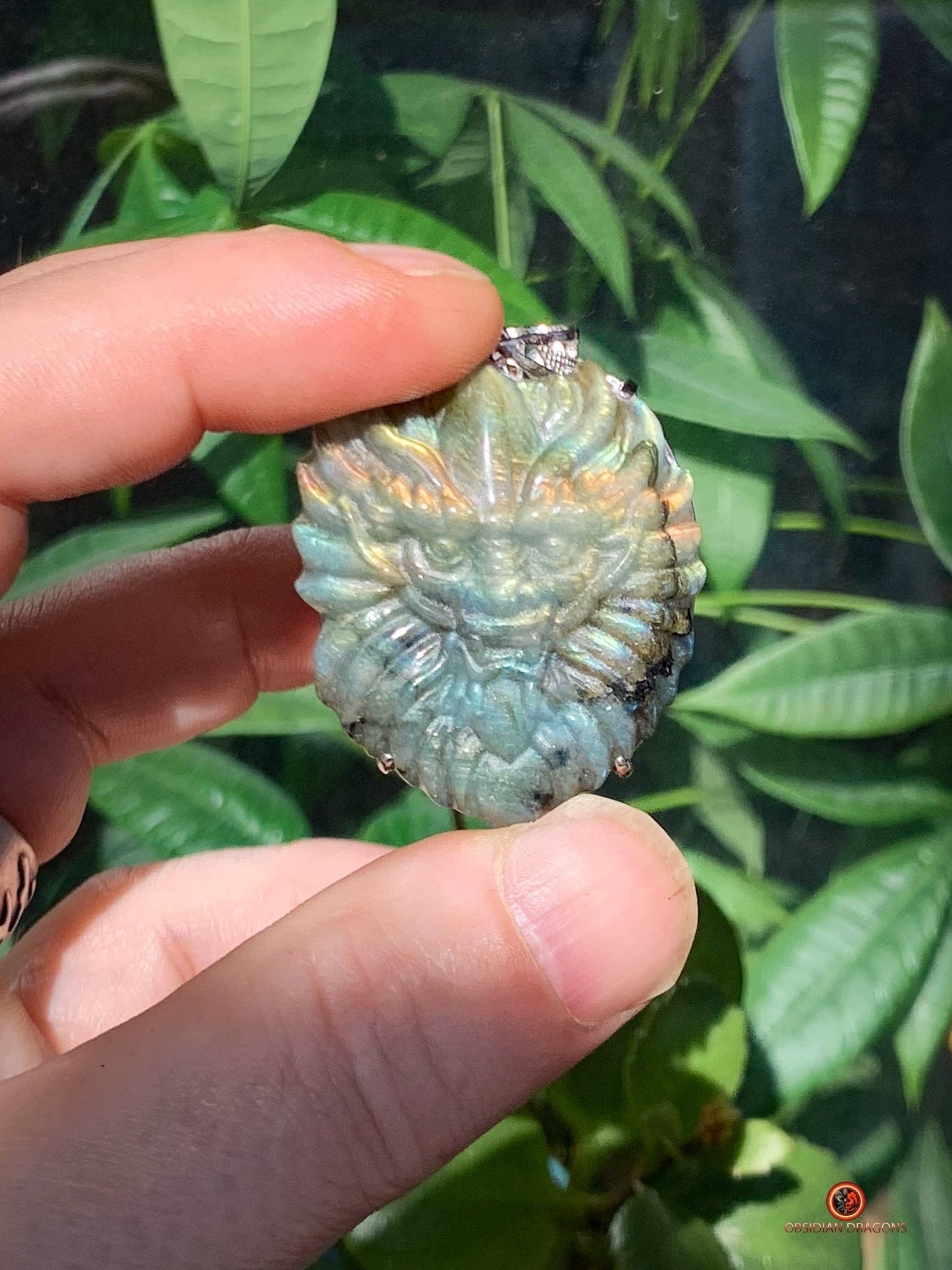 Pendentif Dragon en Labradorite serti en Argent - Puissance - obsidian dragons