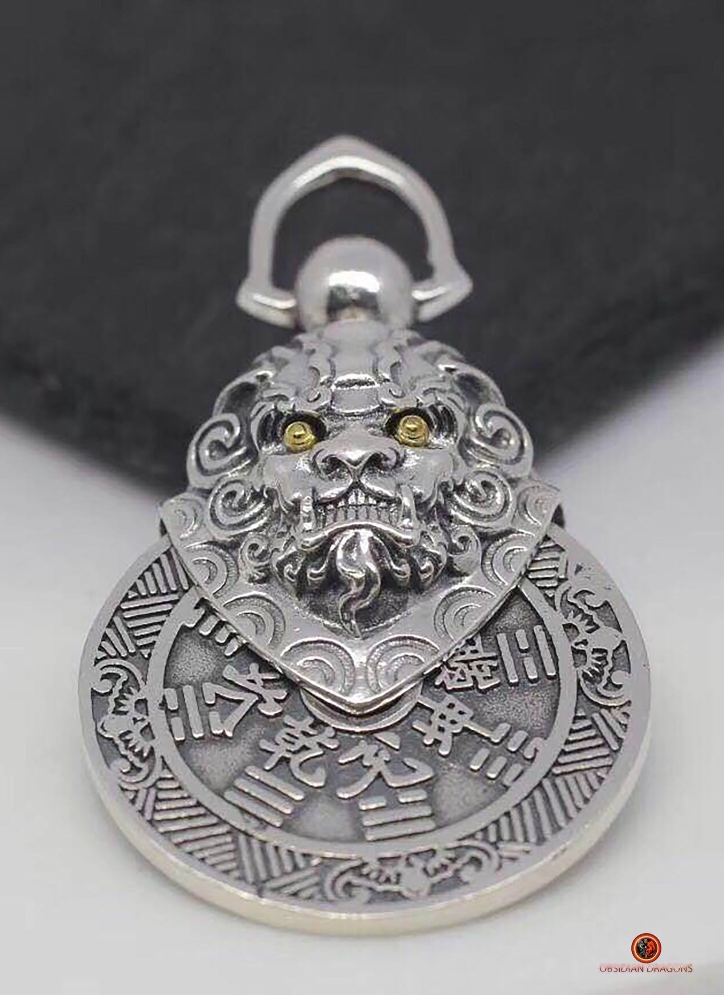 Pendentif Feng Shui en Argent 925 – Lion Gardien Protecteur | obsidian dragons