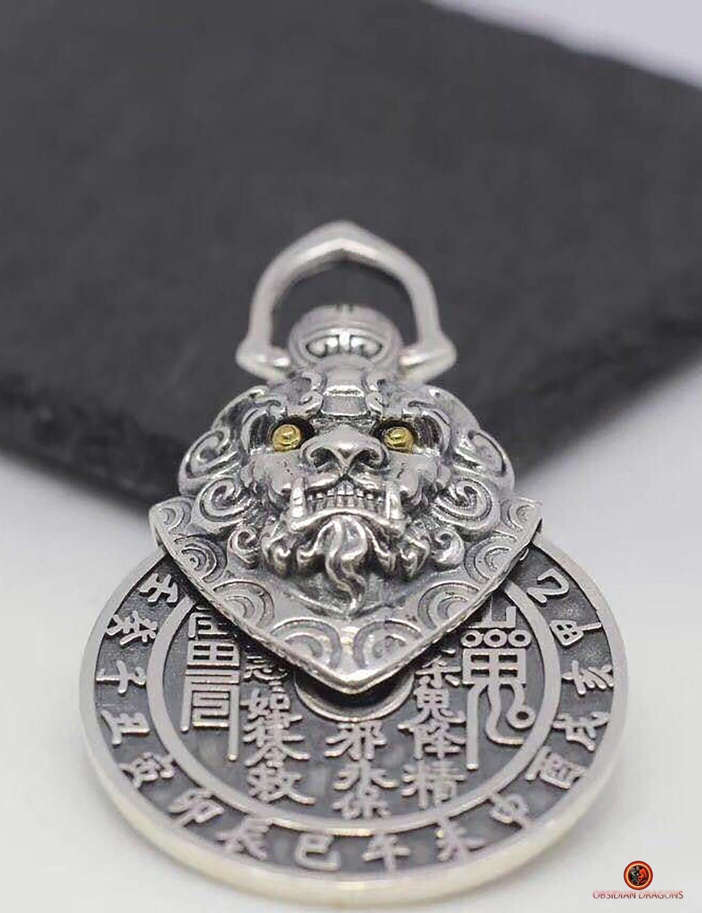 Pendentif Feng Shui en Argent 925 – Lion Gardien Protecteur | obsidian dragons
