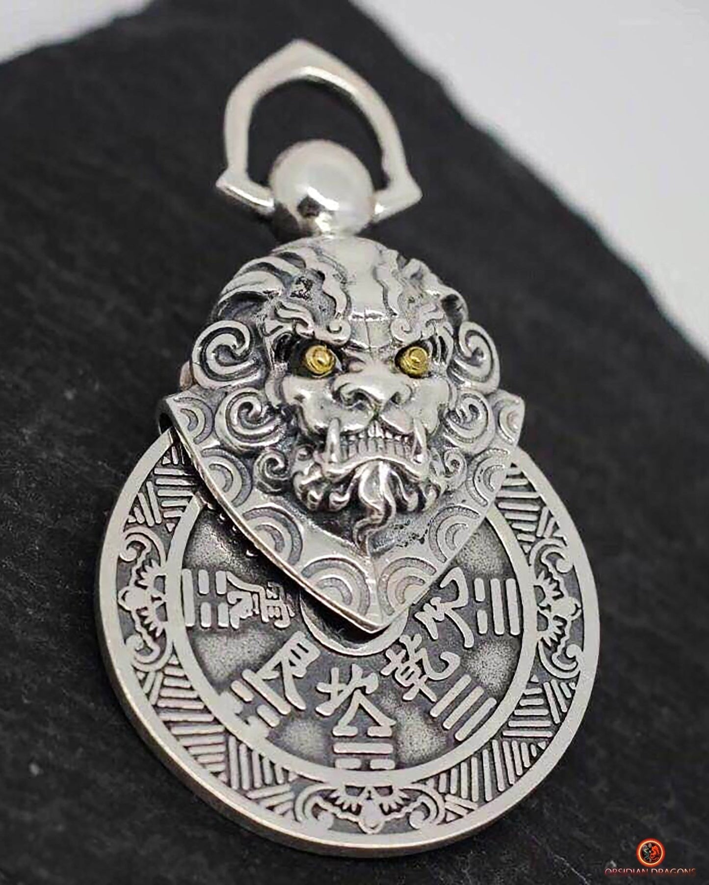 Pendentif Feng Shui en Argent 925 – Lion Gardien Protecteur | obsidian dragons