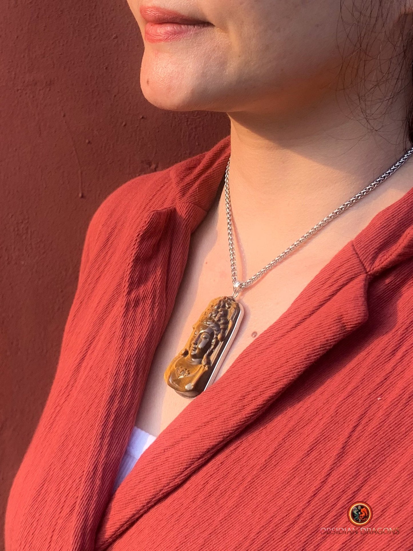 Pendentif Guan Yin en Oeil de Tigre - Argent 925 | obsidian dragons