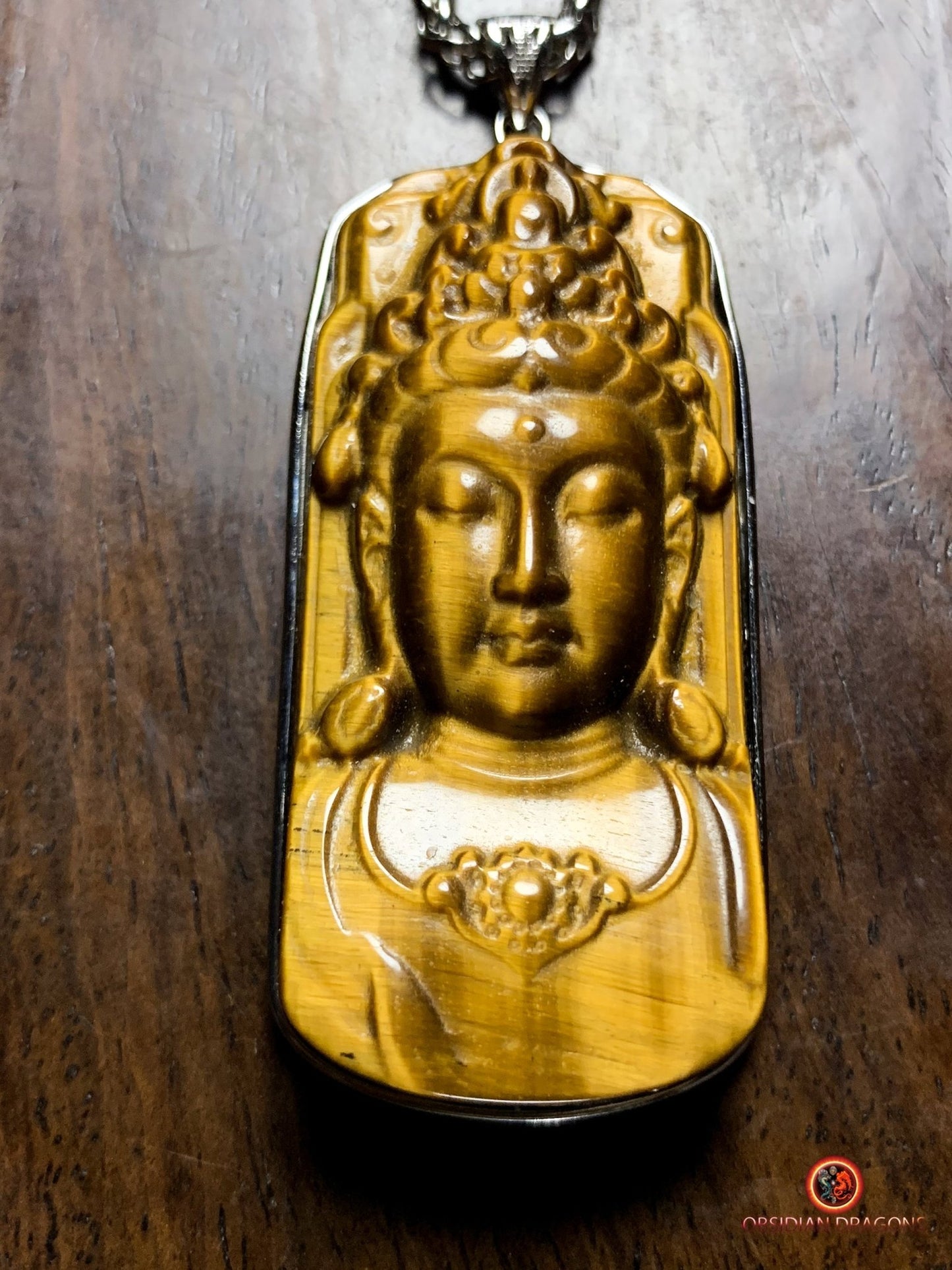 Pendentif Guan Yin en Oeil de Tigre - Argent 925 | obsidian dragons