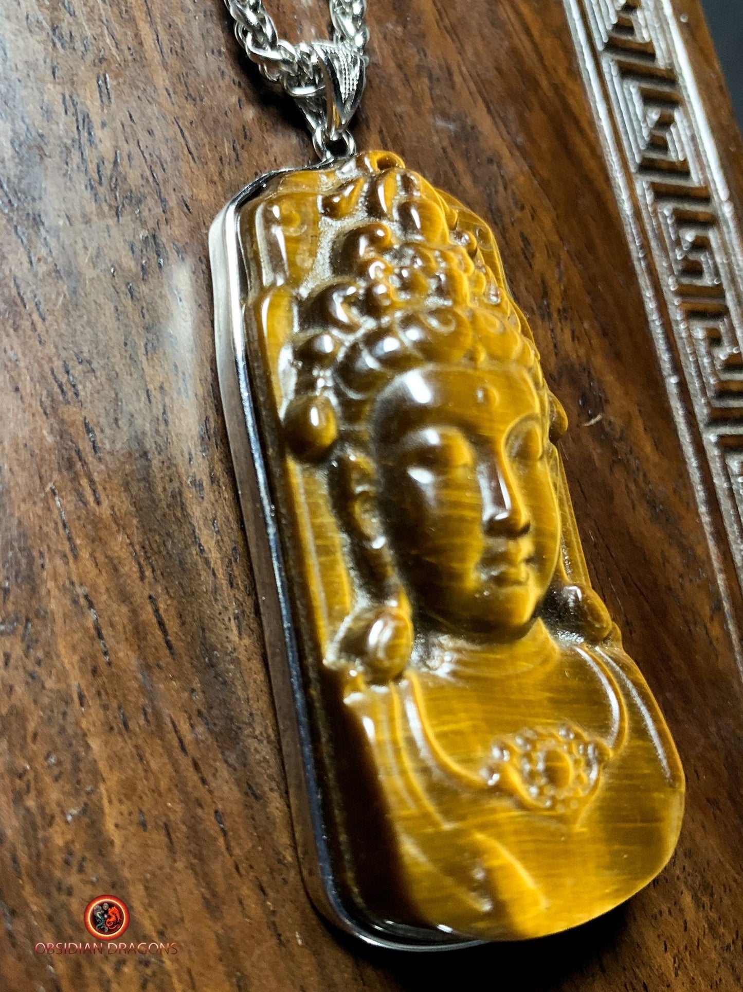 Pendentif Guan Yin en Oeil de Tigre - Argent 925 | obsidian dragons