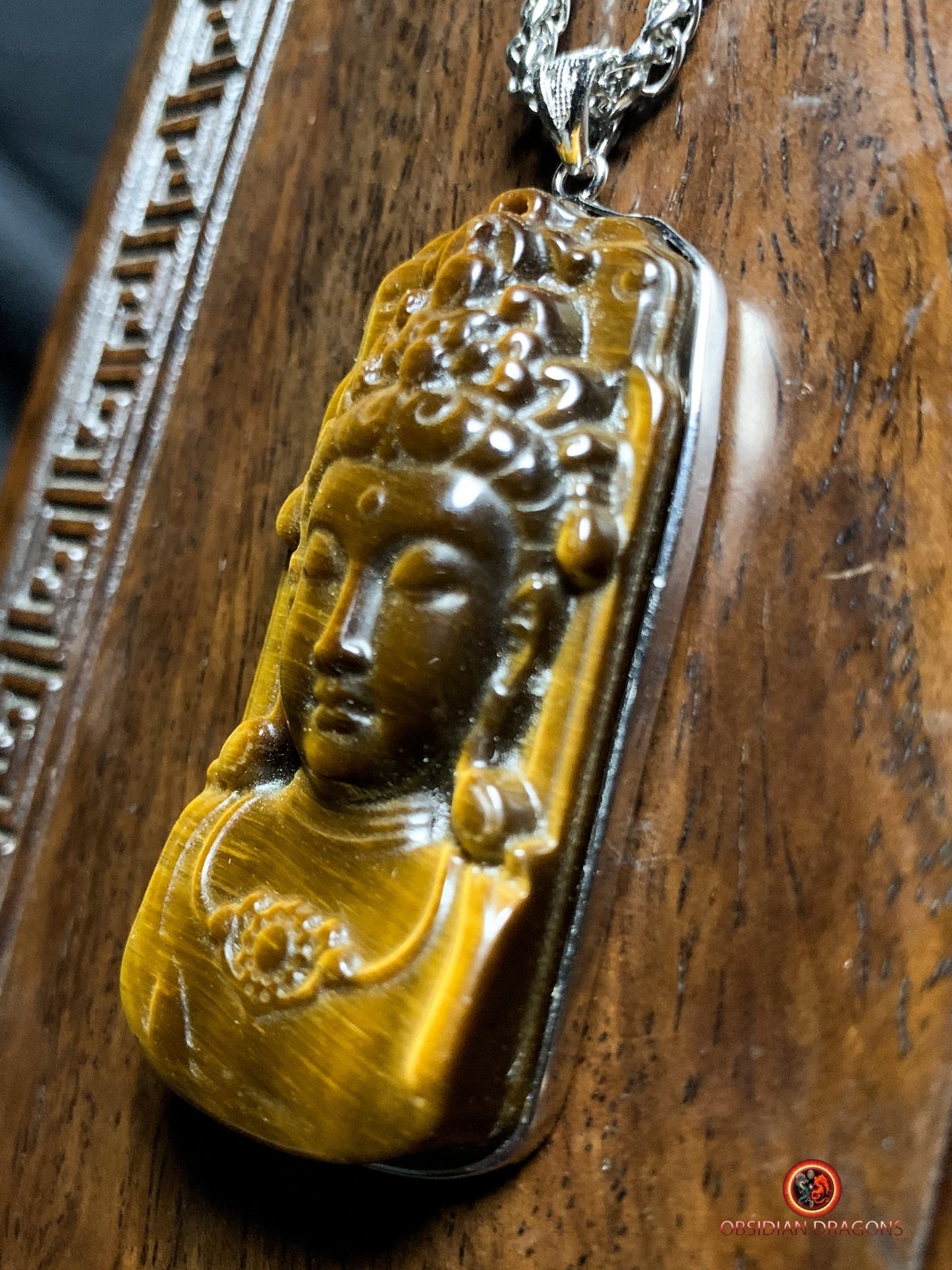 Pendentif Guan Yin en Oeil de Tigre - Argent 925 | obsidian dragons