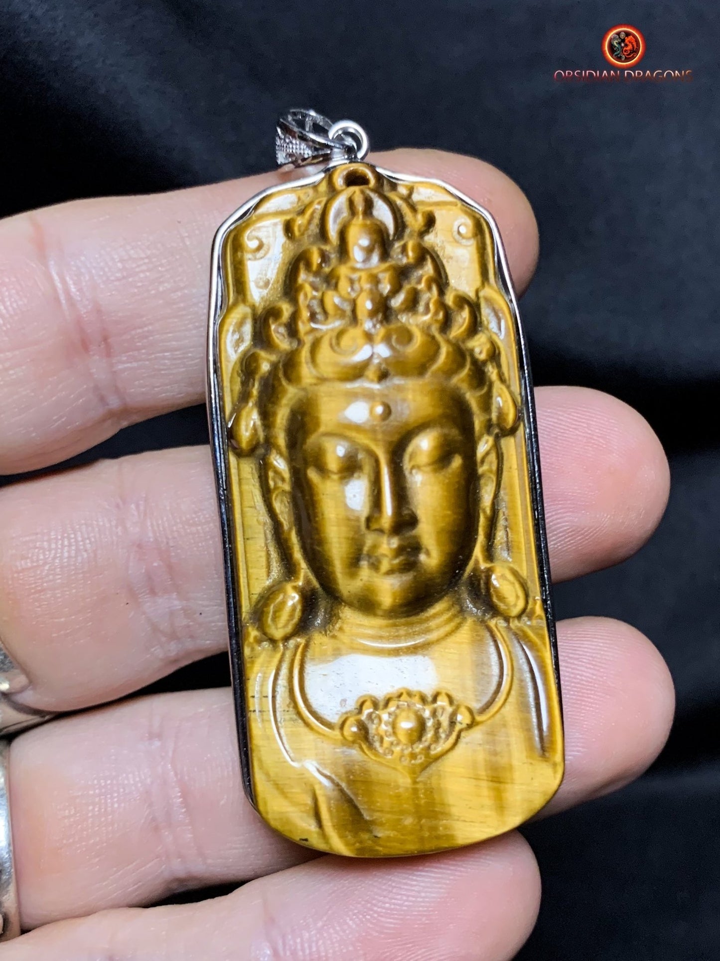Pendentif Guan Yin en Oeil de Tigre - Argent 925 | obsidian dragons