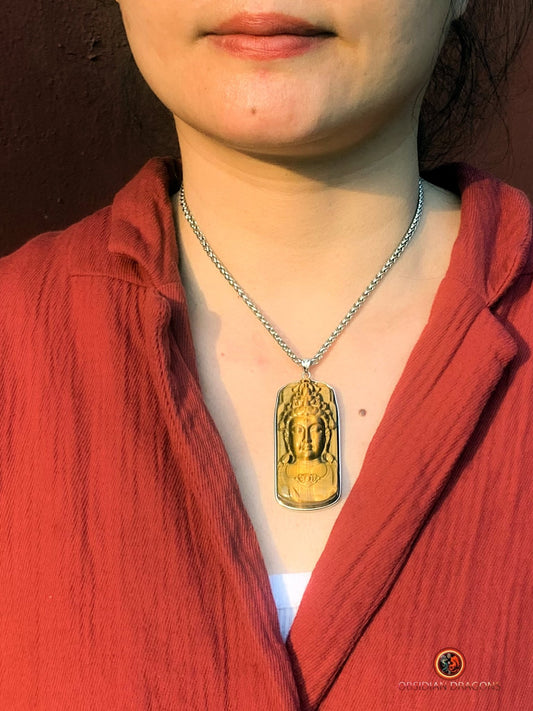 Pendentif Guan Yin en Oeil de Tigre - Argent 925 | obsidian dragons
