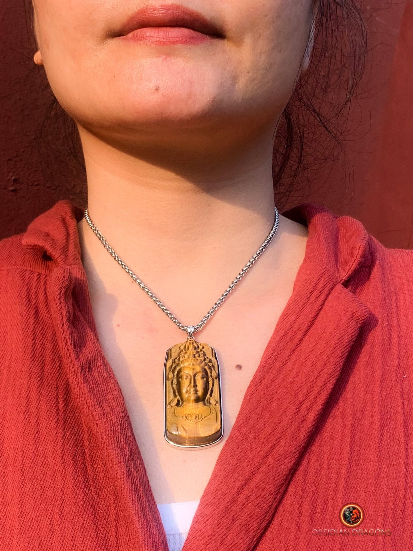 Pendentif Guan Yin en Oeil de Tigre - Argent 925 | obsidian dragons