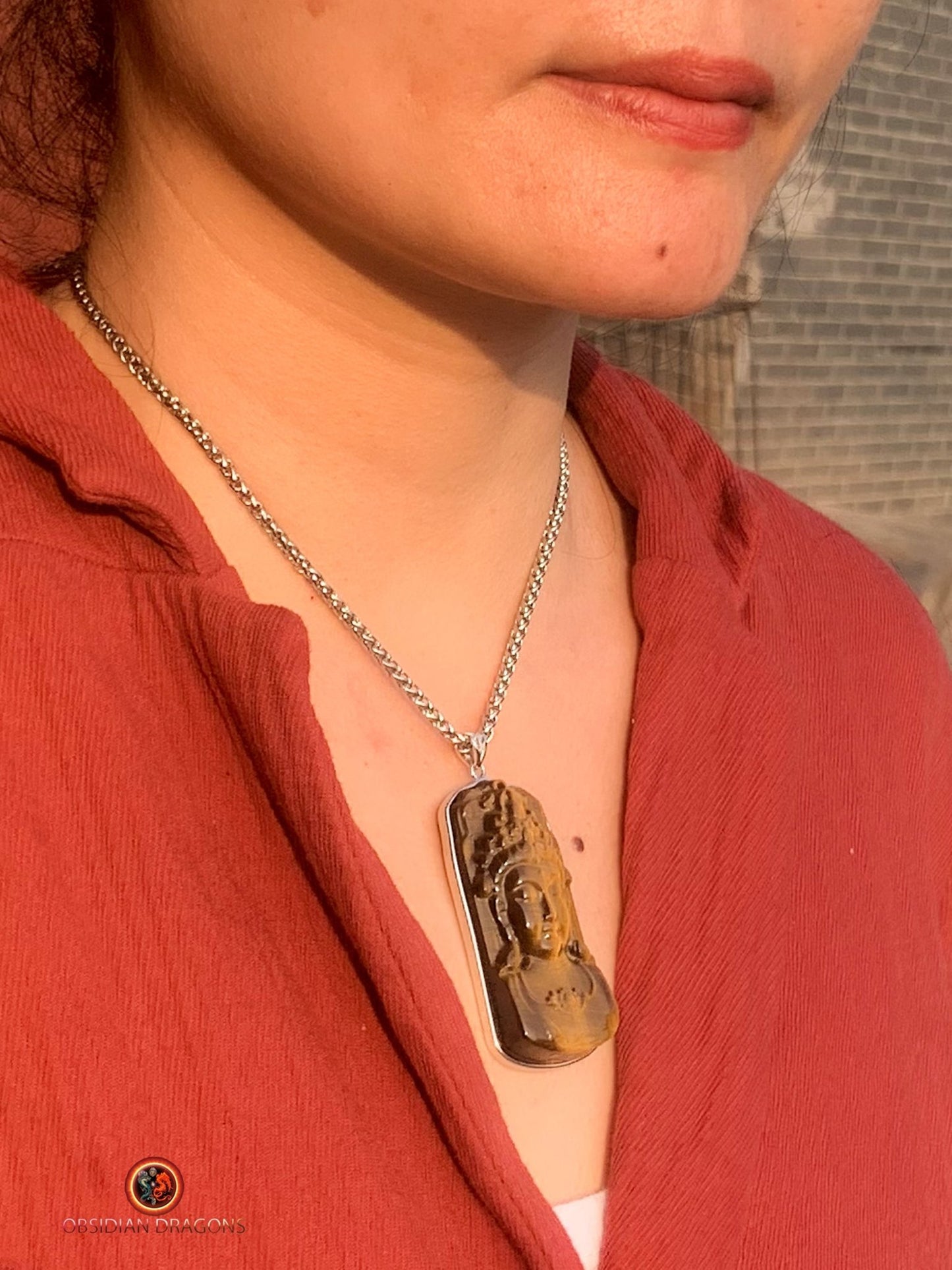 Pendentif Guan Yin en Oeil de Tigre - Argent 925 | obsidian dragons