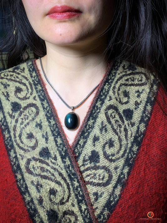 Pendentif en Obsidienne Œil Céleste - Argent 925 - Médaillon Unique | obsidian dragons