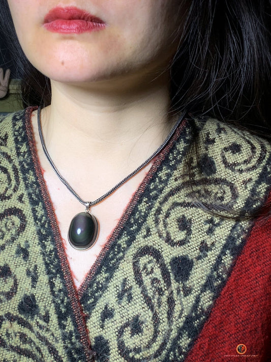 Pendentif en Obsidienne Œil Céleste - Argent 925 - Talisman Unique | obsidian dragons