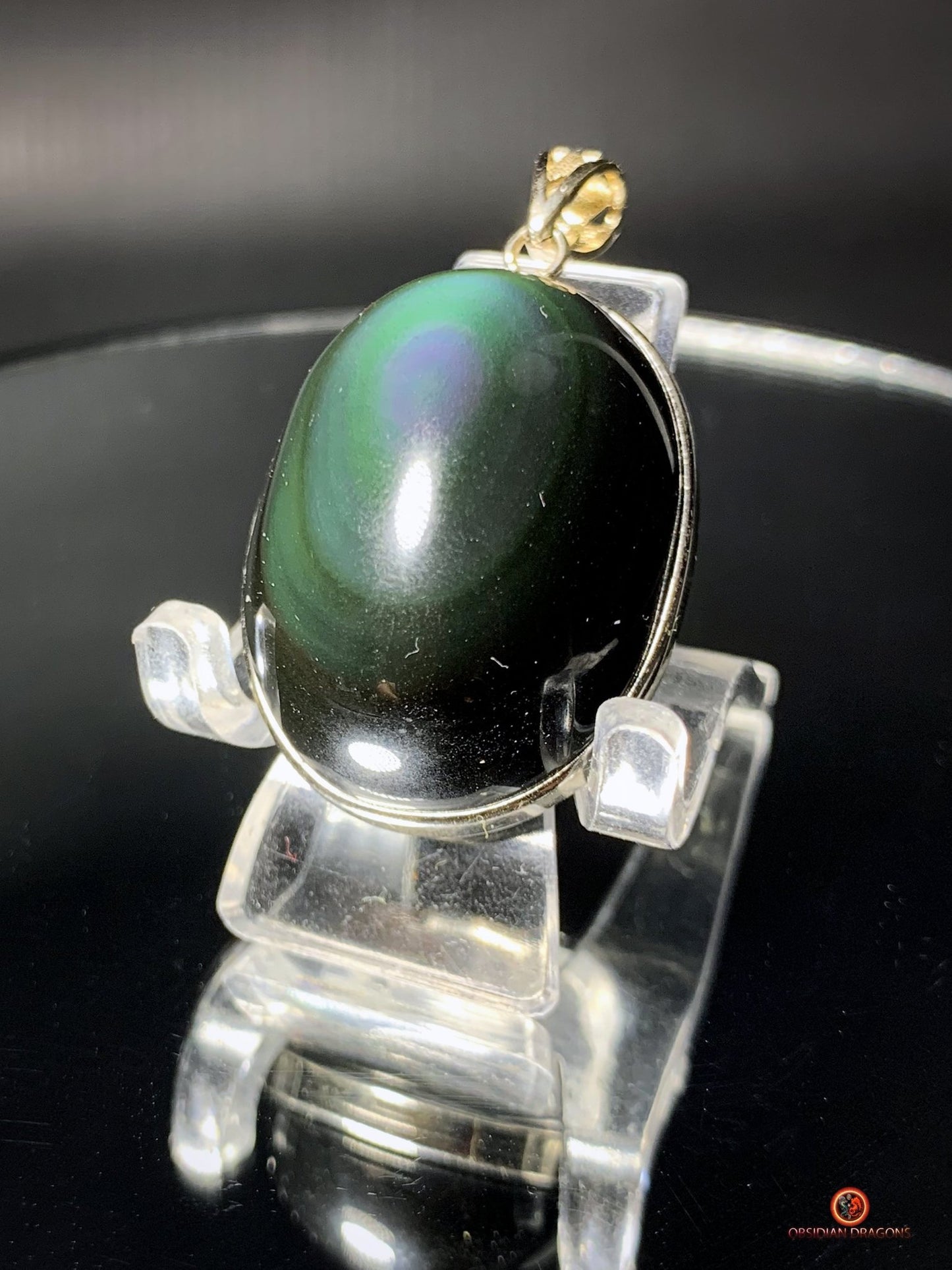 Pendentif en Obsidienne Œil Céleste serti Argent - Pièce Unique | obsidian dragons