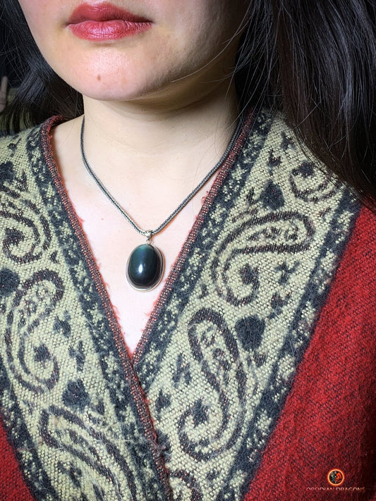 Pendentif en Obsidienne Œil Céleste serti Argent - Pièce Unique | obsidian dragons