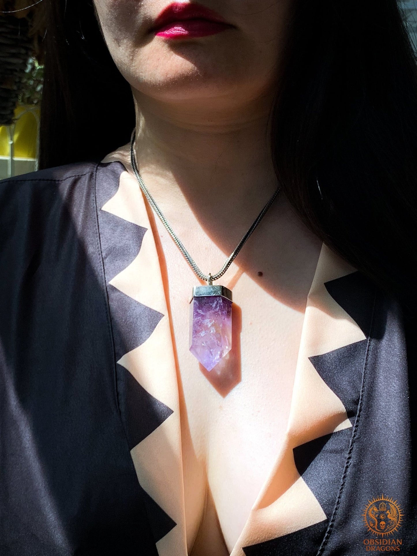 Pendentif Pointe de Cristal - Améthyste - Feu Figé | obsidian dragons