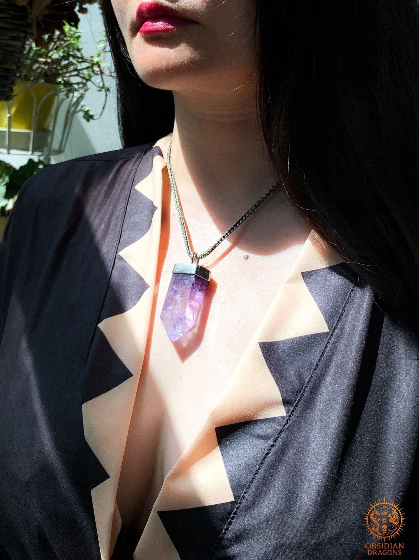 Pendentif Pointe de Cristal - Améthyste - Feu Figé | obsidian dragons