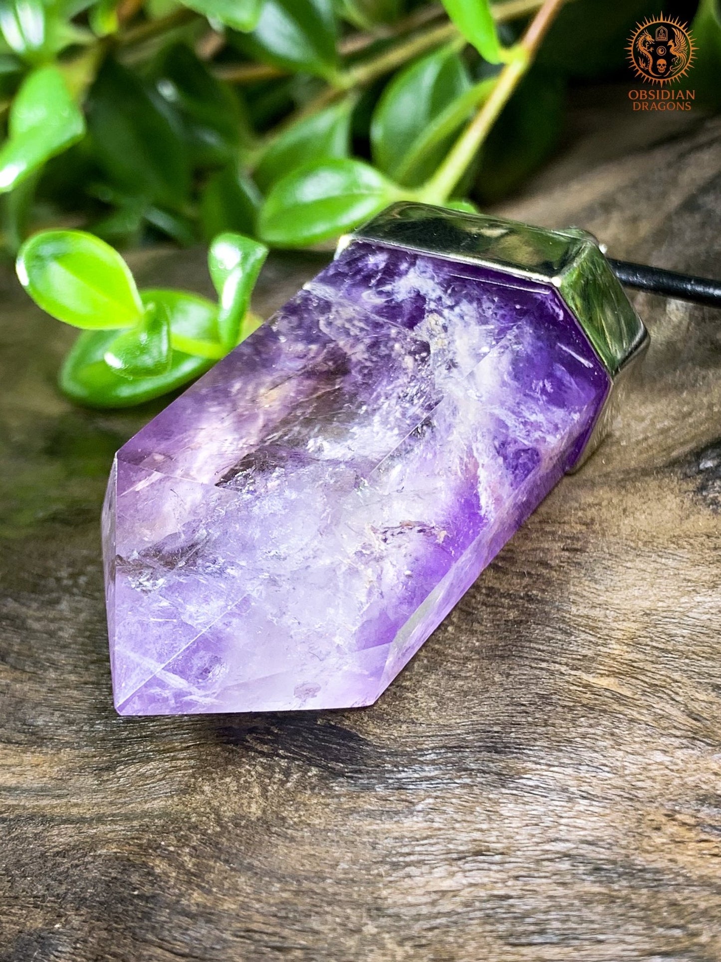 Pendentif Pointe de Cristal - Améthyste - Feu Figé | obsidian dragons