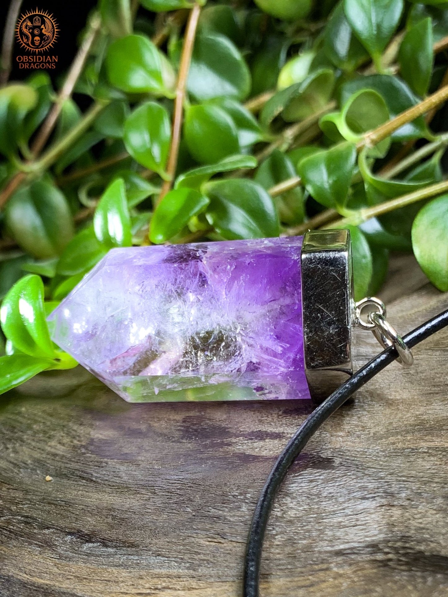 Pendentif Pointe de Cristal - Améthyste - Feu Figé | obsidian dragons