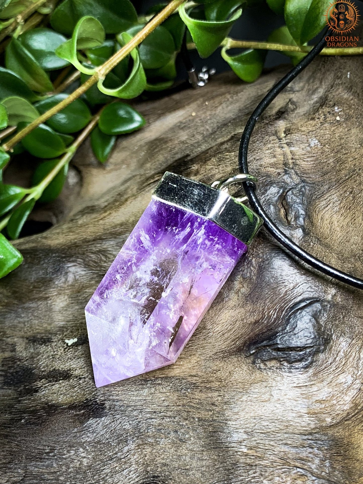 Pendentif Pointe de Cristal - Améthyste - Feu Figé | obsidian dragons