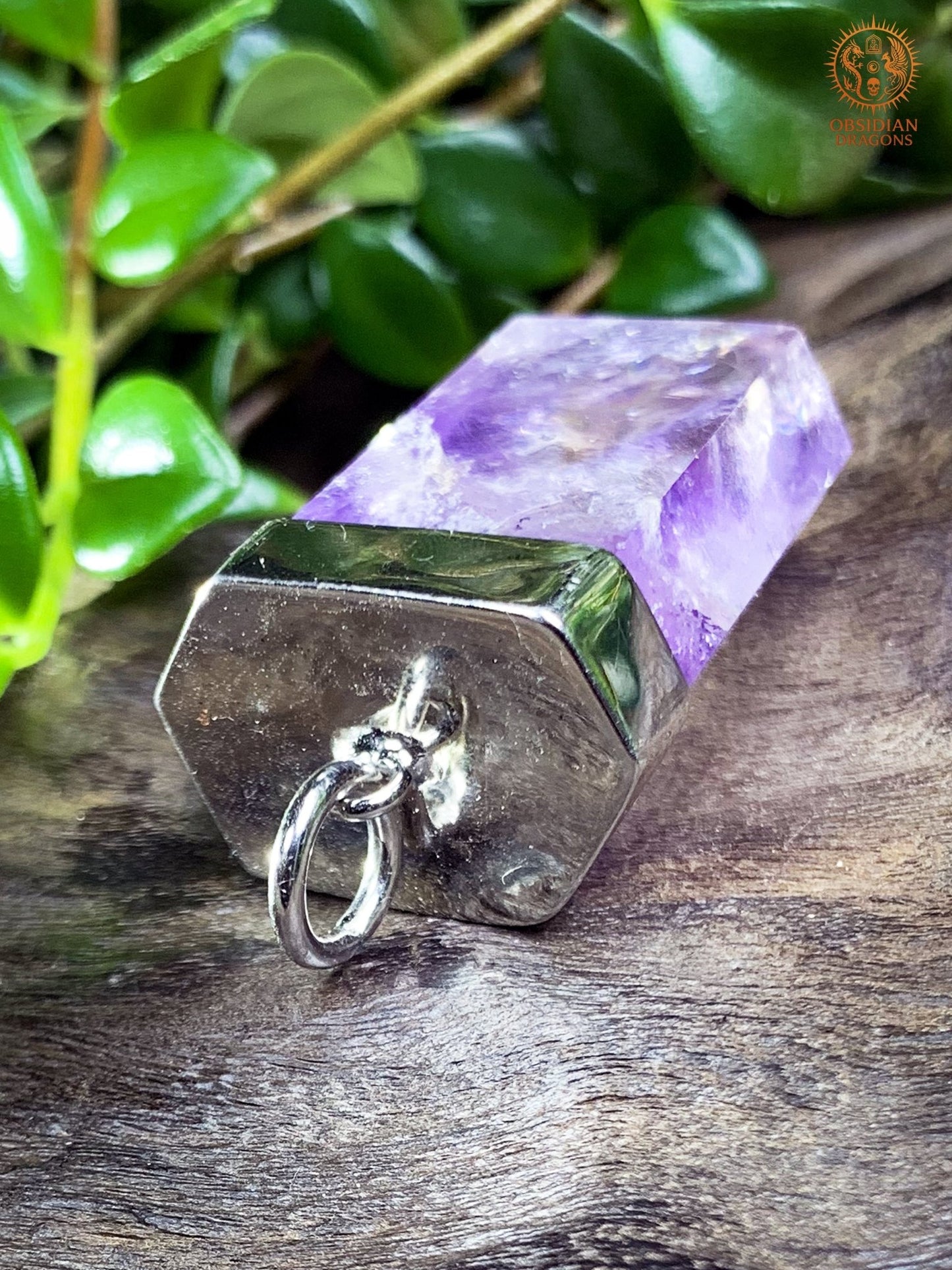 Pendentif Pointe de Cristal - Améthyste - Feu Figé | obsidian dragons