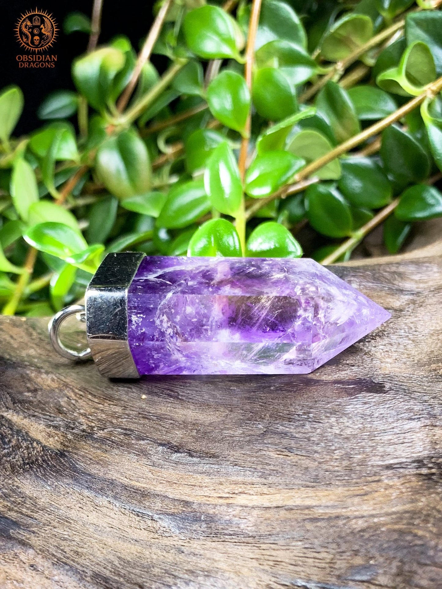 Pendentif Pointe de Cristal - Améthyste - Feu Figé - obsidian dragons
