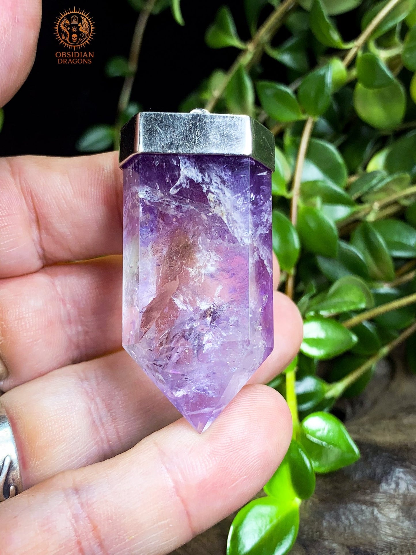 Pendentif Pointe de Cristal - Améthyste - Feu Figé | obsidian dragons