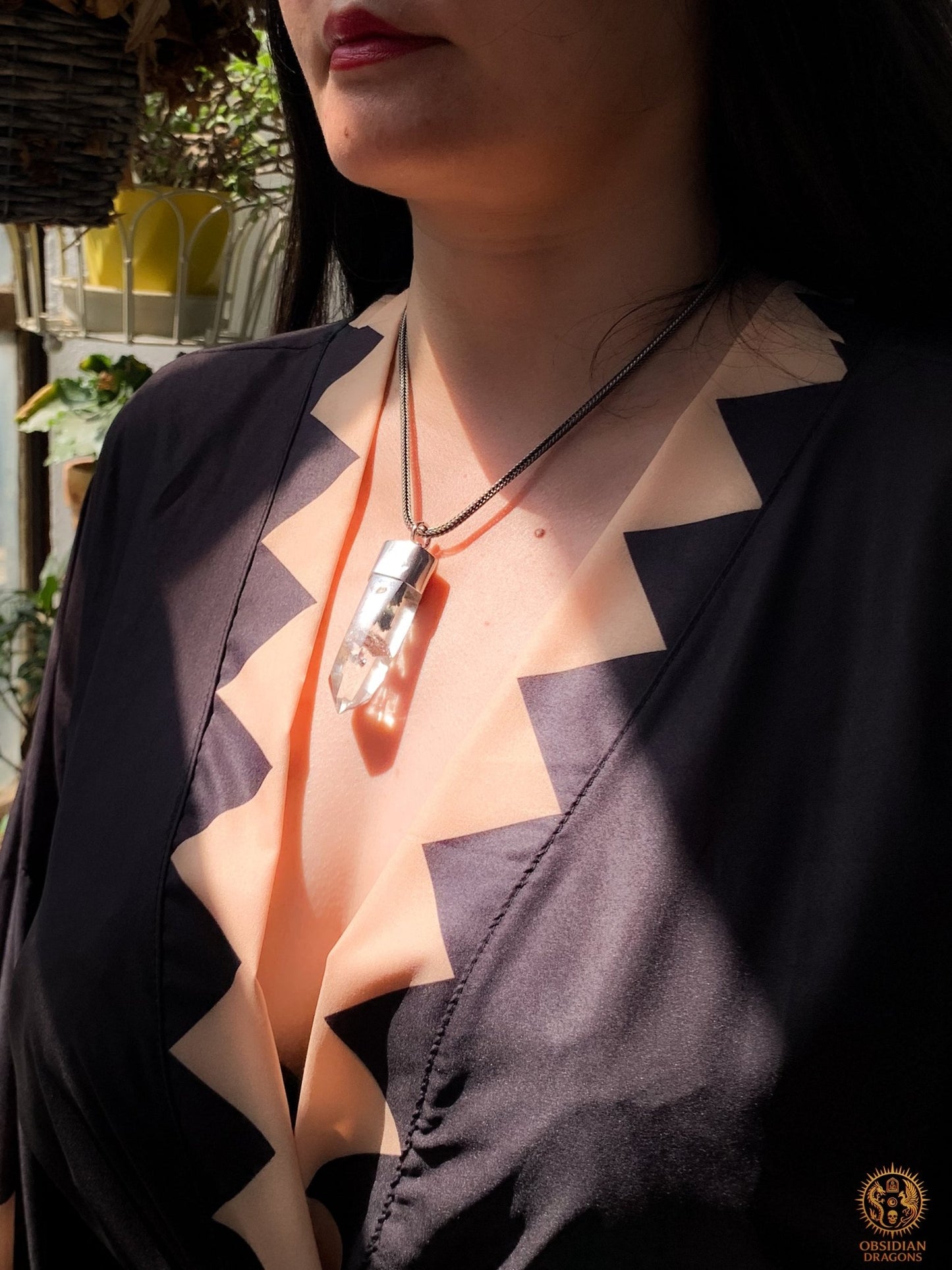 Pendentif Pointe de Cristal – Quartz Jardin – Forêt Intérieure | obsidian dragons