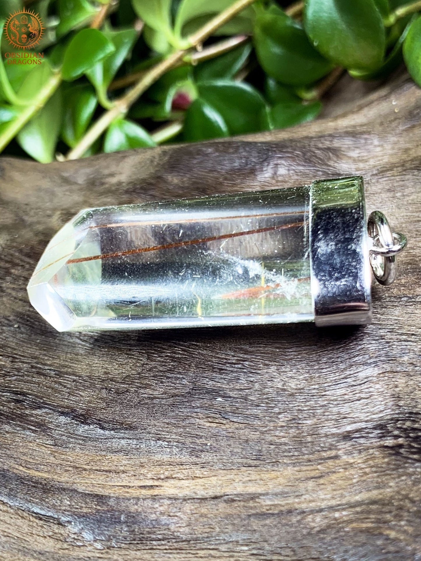 Pendentif Quartz Rutile - Serti argent & or - Éclat Intérieur - obsidian dragons